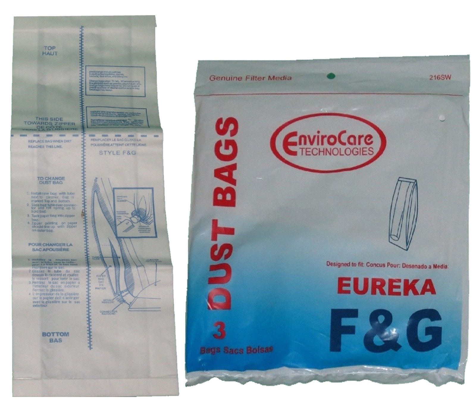 Eureka Style F and G Upright Vacuum Cleaner Microlined Paper Bags 3PK #216 - Premium Dust Bags for Home Cleaning, Pet Hair Removal & Allergen Reduction