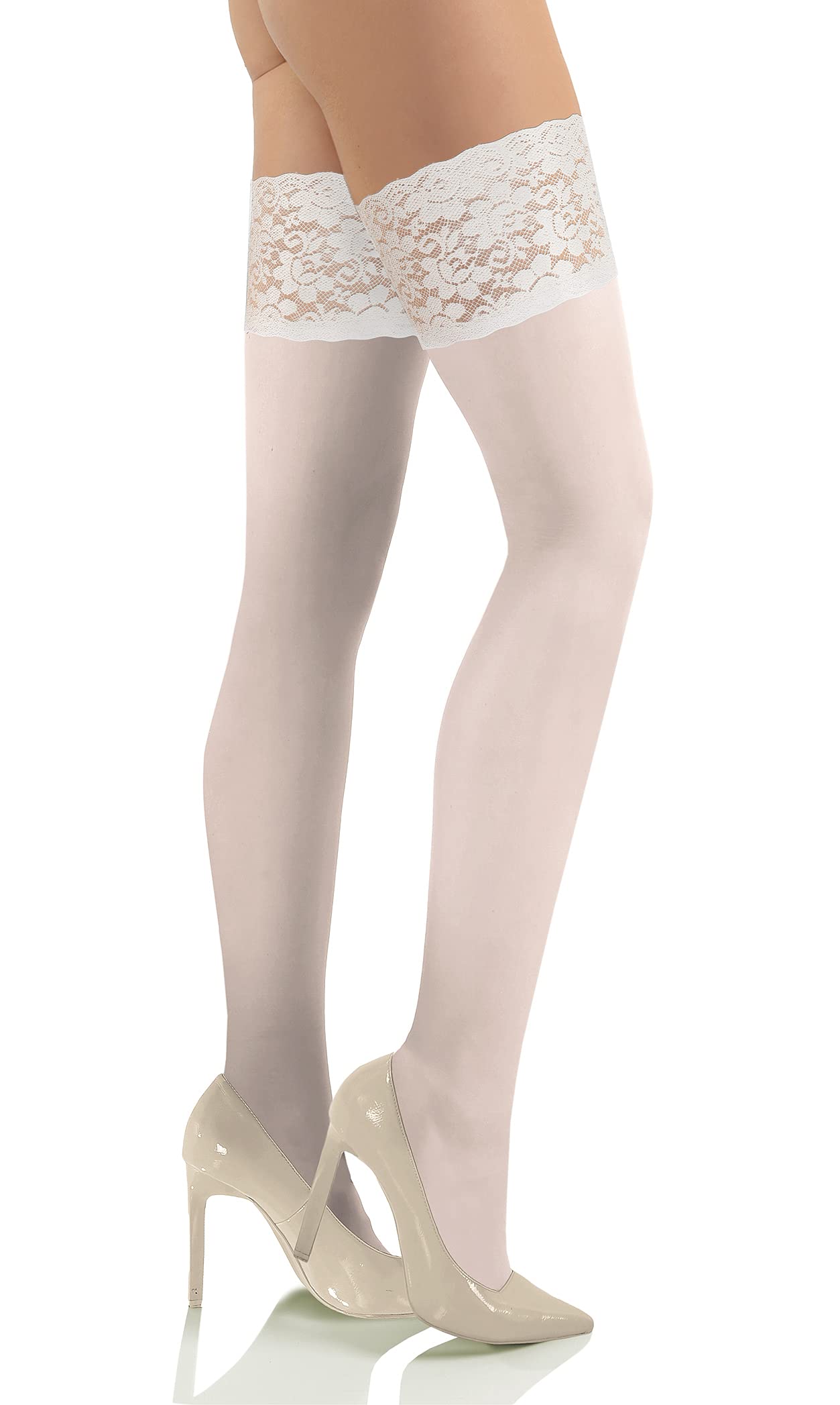 Sesto Senso 2 Pack Women's Hold Up Stockings 40 Denier Microfiber Opaque Thigh Highs with Lace Top - Comfortable & Sexy for Date Night, Office Wear & Special Occasions