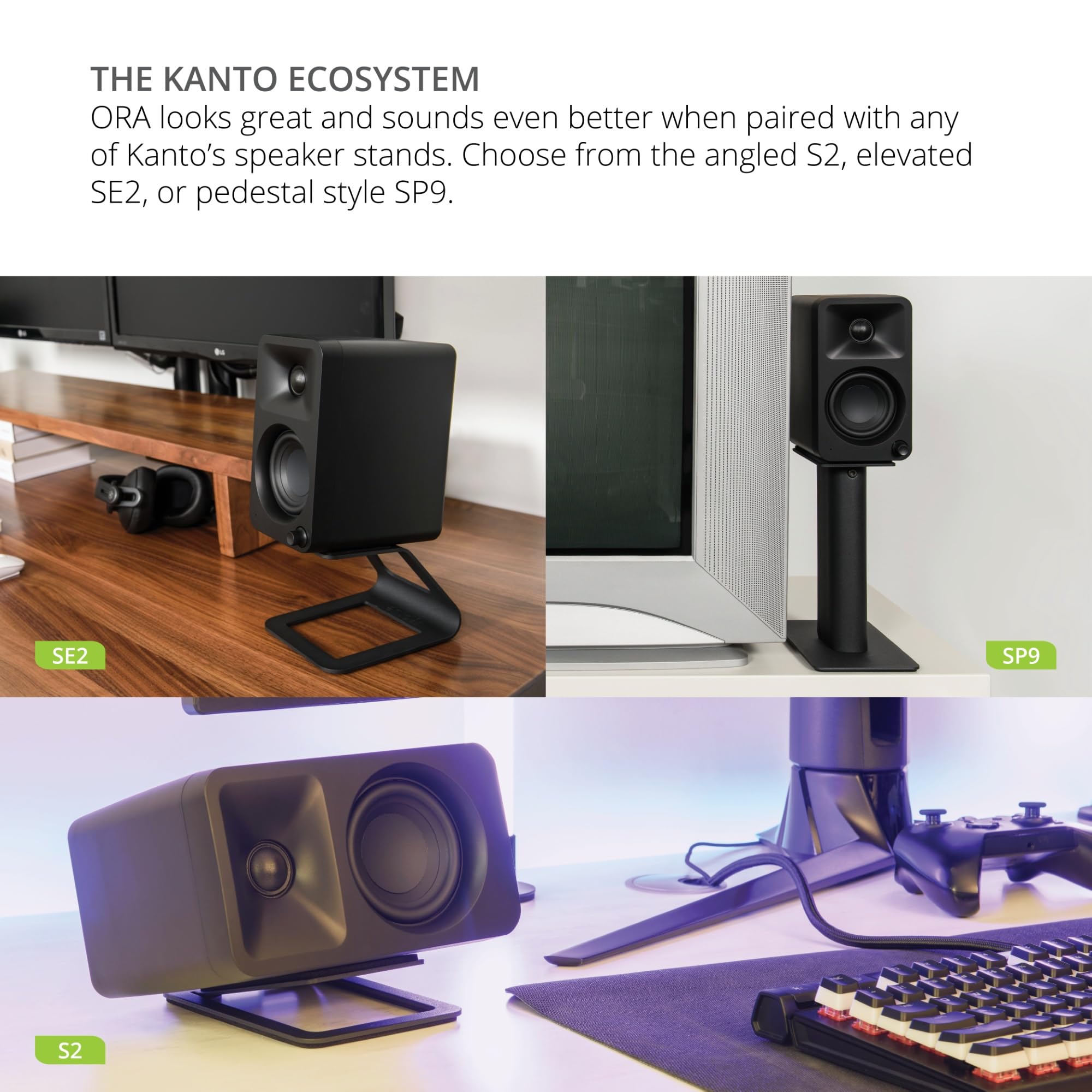 Kanto ORAMB 100W Bluetooth 5.0 Computer Speakers with USB-C Input - Bi-Amplified Desktop Audio System | 100Hz Auto Crossover | Studio Monitor Sound Quality | Perfect for Gaming, Music Production & Home Office (Black)