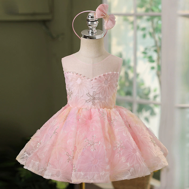 Elegant Baby Flower Sequin Dress for Toddlers - Tube Top Puffy Birthday Party Dress for Girls - Perfect for 1st Birthday, Photoshoot & Special Occasions