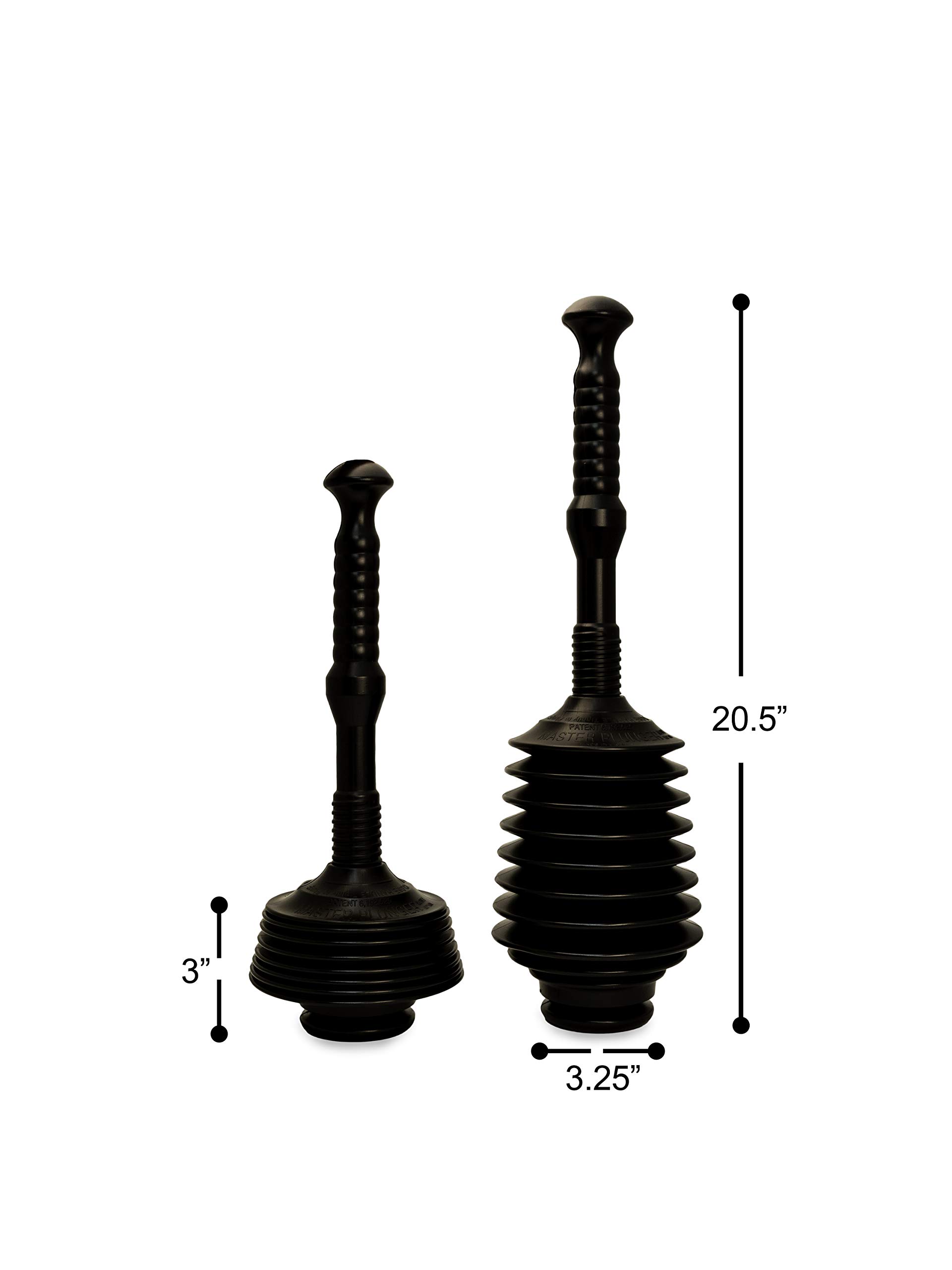 Master Plunger MP100-3 Heavy Duty Toilet Plunger - Fast Clog Remover for Kitchen Sinks, Garbage Disposals & Toilets with Patented Air Relief Valve (Black) - Perfect for Home, RV & Commercial Use