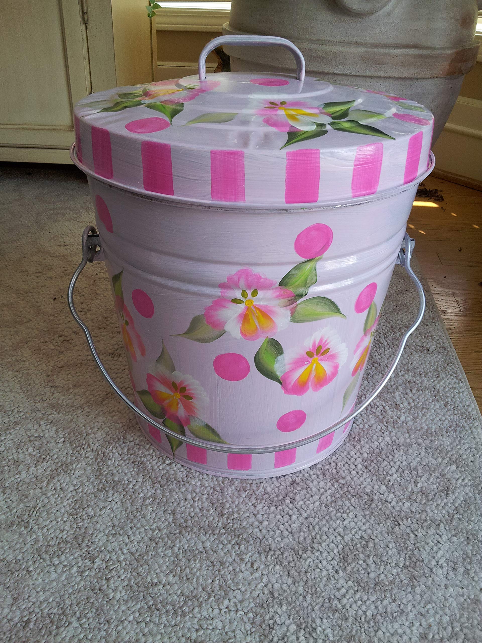 6 Gallon Hand Painted Decorative Trash Can - Elegant Waste Bin for Kitchen, Bathroom & Office - Stylish Garbage Storage Solution with Lid for Home Decor