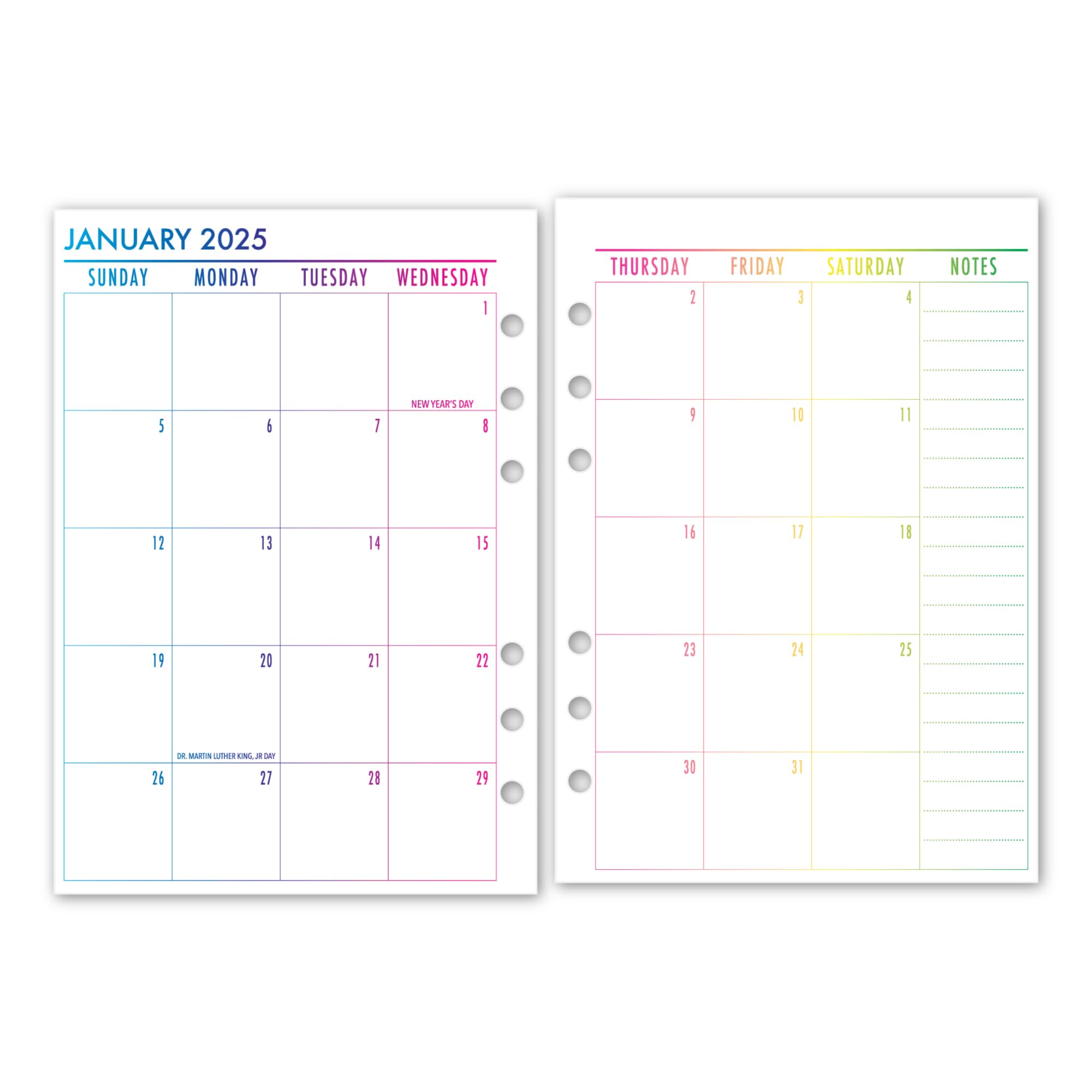 2025 A5 Rainbow Ombre Monthly Planner Refill - January to December, 5.83