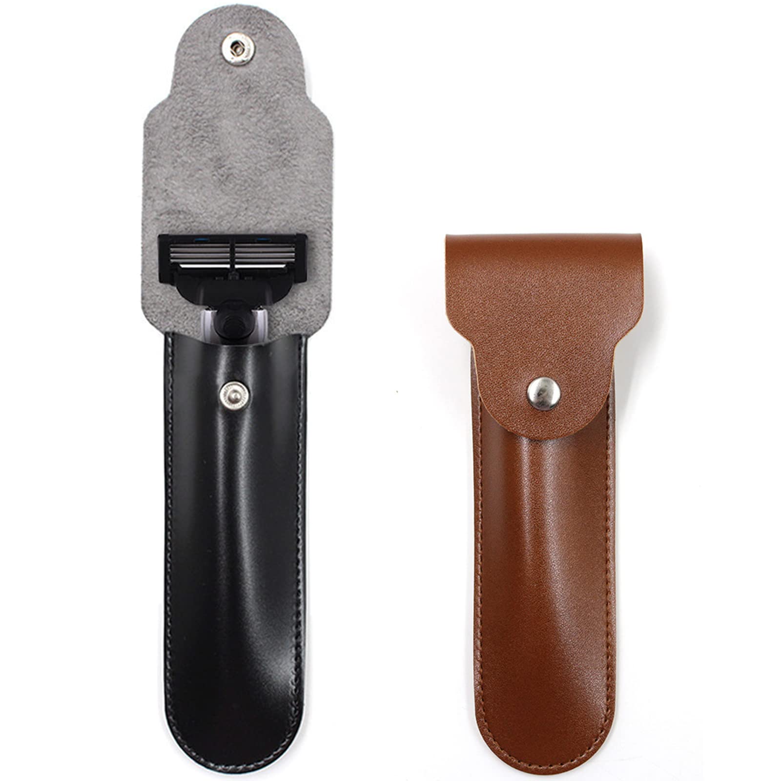 Premium Leather Razor Travel Case for Straight & Shavette Razors - Protective Safety Cover with Shaving Pouch Holder (Brown/Black) | Ideal for Barber Professionals & Travel Shaving Kits