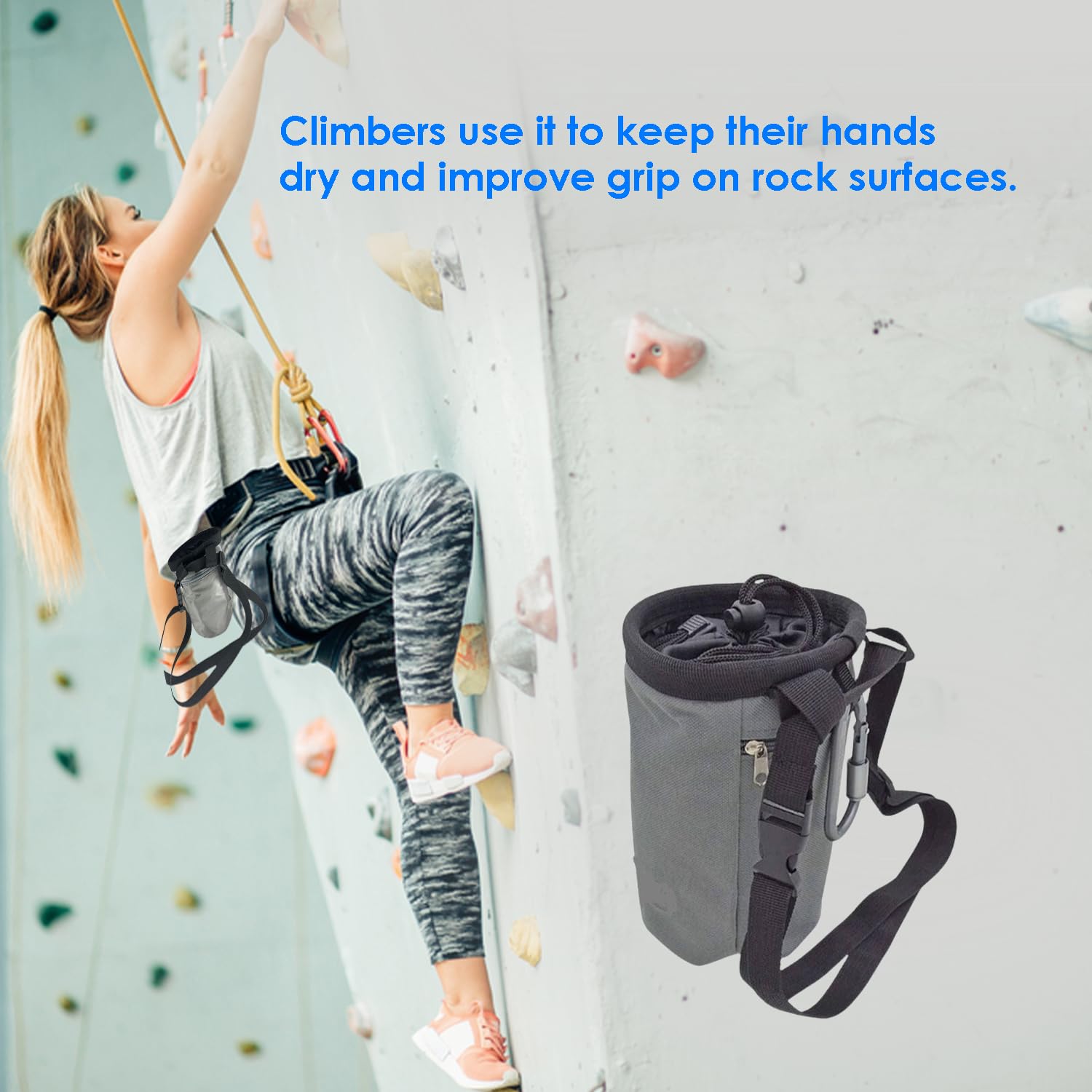 Premium Chalk Bag for Rock Climbing - Adjustable Belt, Quick-Clip & Zippered Pocket - Ideal for Bouldering, Gym Training & Outdoor Climbing Adventures
