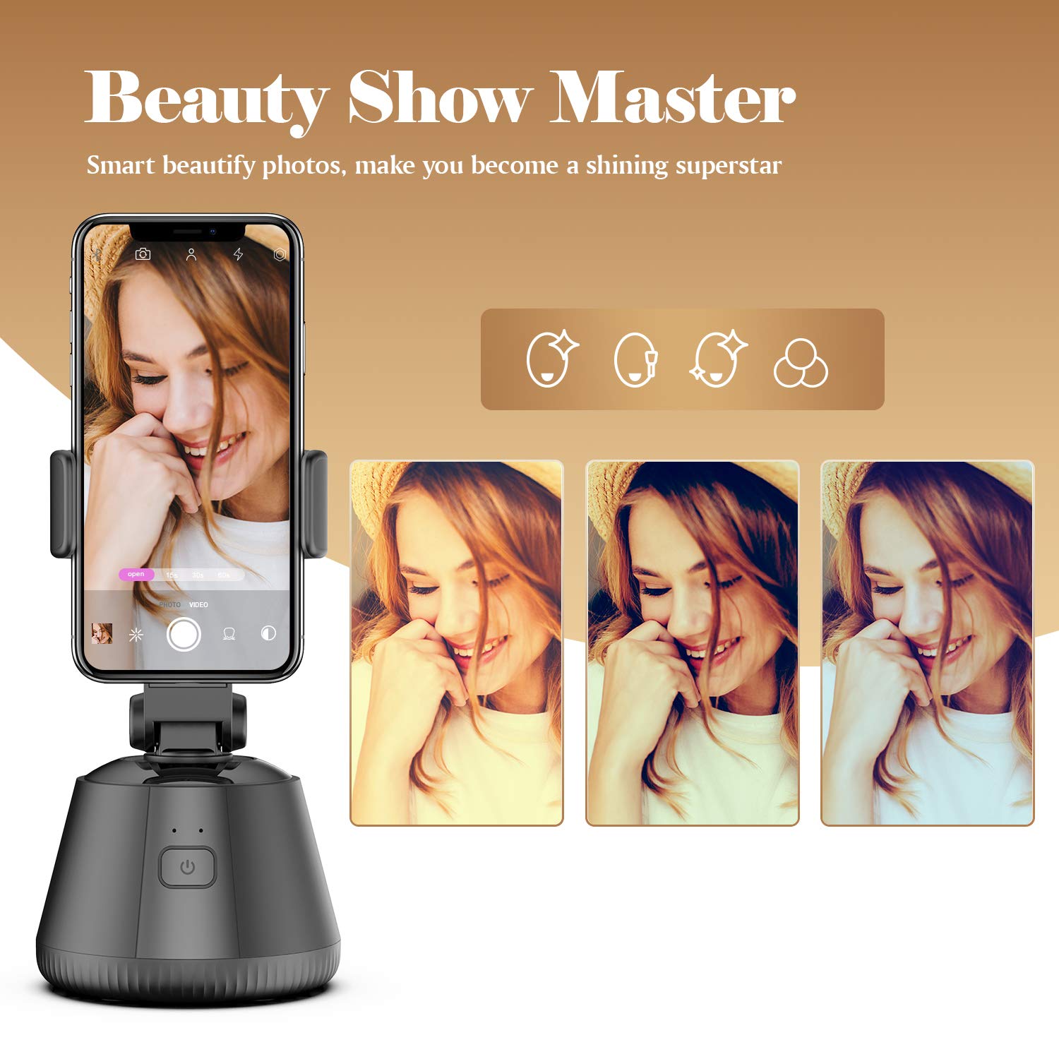 360° Smartphone Gimbal Stabilizer with Auto Tracking - Portable 3-Axis Handheld Stabilizer for Vlog, Live Streaming & Photography | Compatible with iPhone & Android Phones (Black) | Perfect for Travel Vlogging, TikTok Videos & Social Media Content Creation