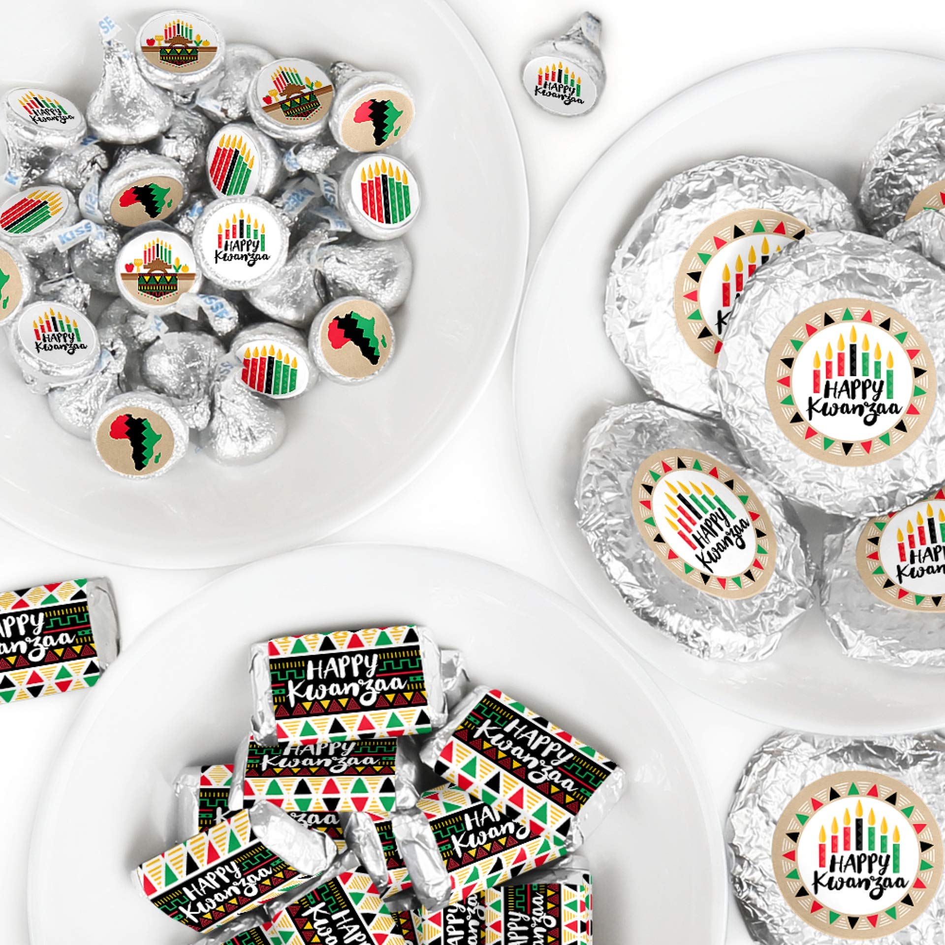 Happy Kwanzaa Candy Wrappers & Stickers Kit - 304pcs African Heritage Holiday Candy Favor Supplies with Mini Bar Wrappers & Round Stickers - Perfect for Kwanzaa Celebrations, Classroom Activities & Cultural Events