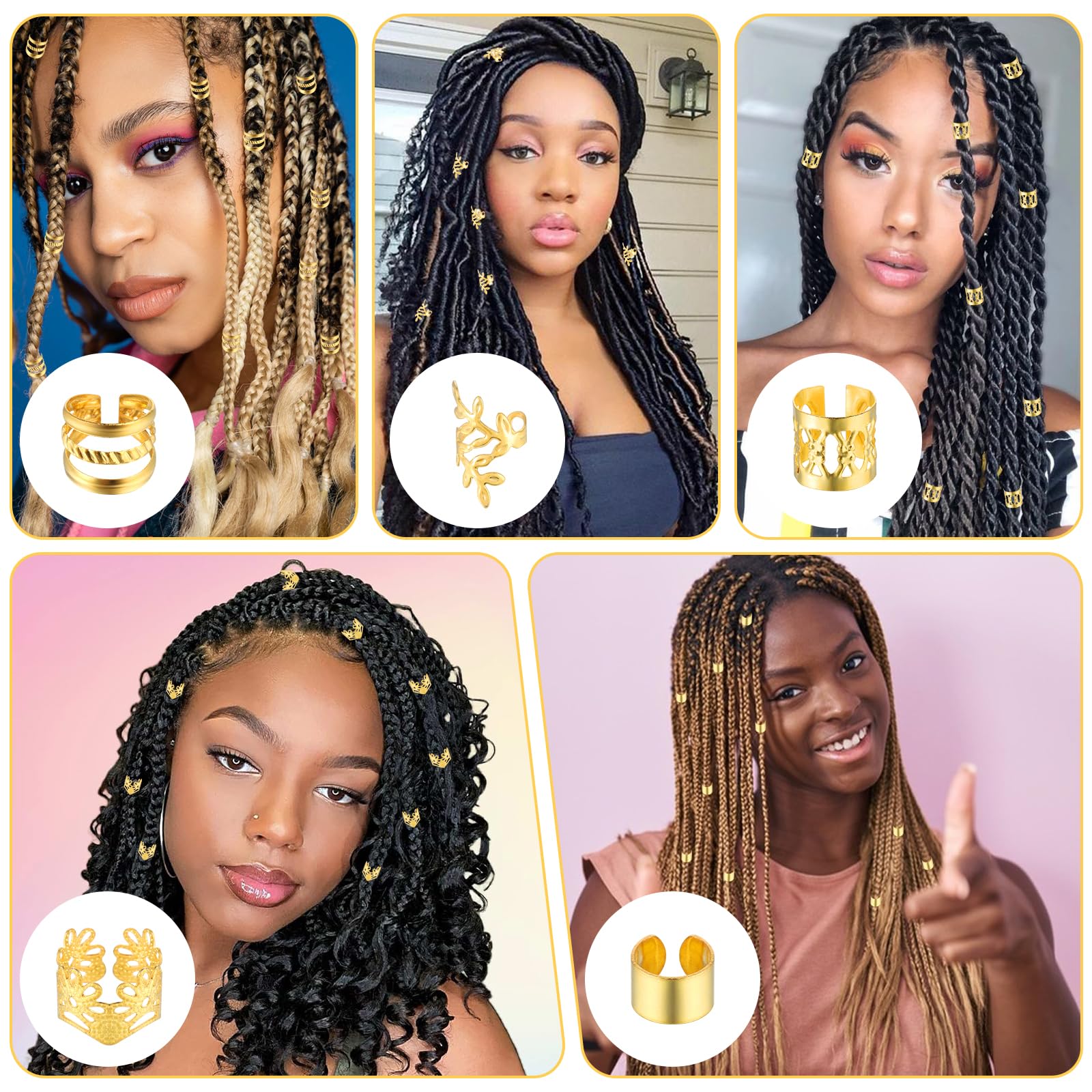 50pcs Gold Hair Jewelry for Braids - Adjustable Hair Rings, Cuffs & Charms for Dreadlocks - Hair Beads Decorations for Men & Women - Perfect for Parties, Weddings & Everyday Styling