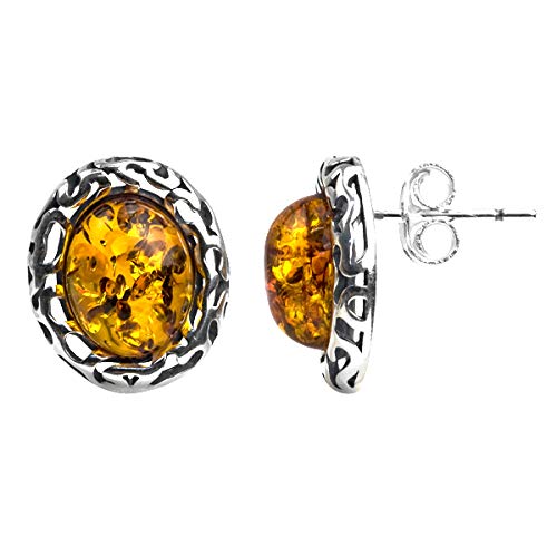 Baltic Honey Amber Sterling Silver Round Stud Earrings for Women - Natural Baltic Amber Jewelry - Hypoallergenic & Elegant Gift for Her - Perfect for Everyday Wear, Parties & Special Occasions