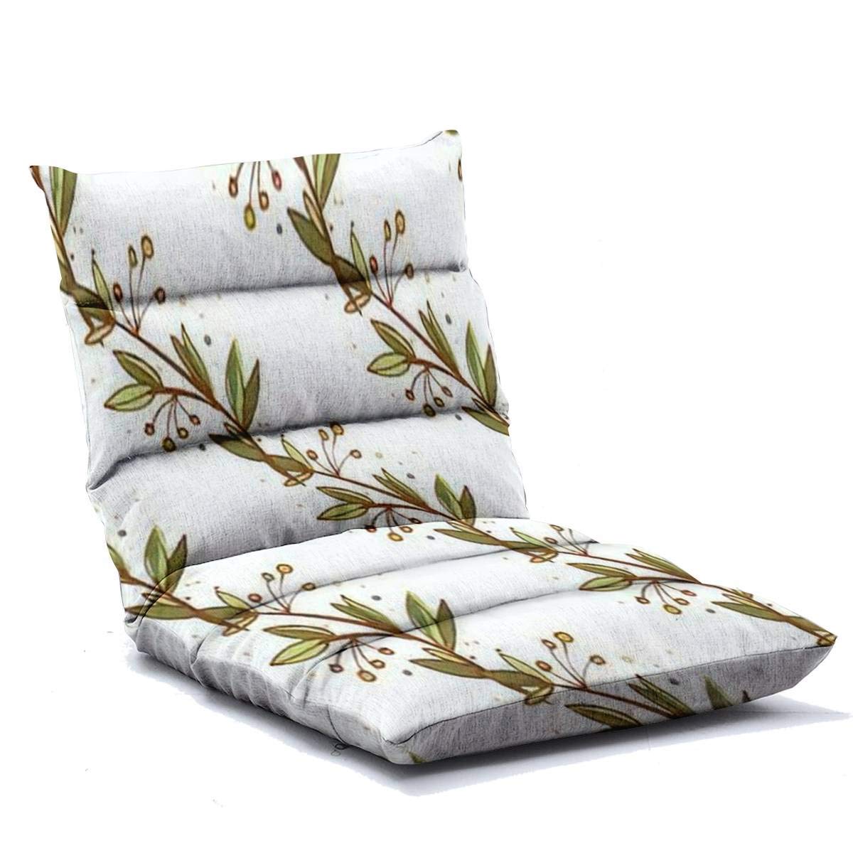 Adjustable Floor Chair with Memory Foam - Vintage Hand-Drawn Green Branch Pattern - Foldable Floor Lounger for Adults - Perfect for Home, Office, Reading, Watching TV & Gaming