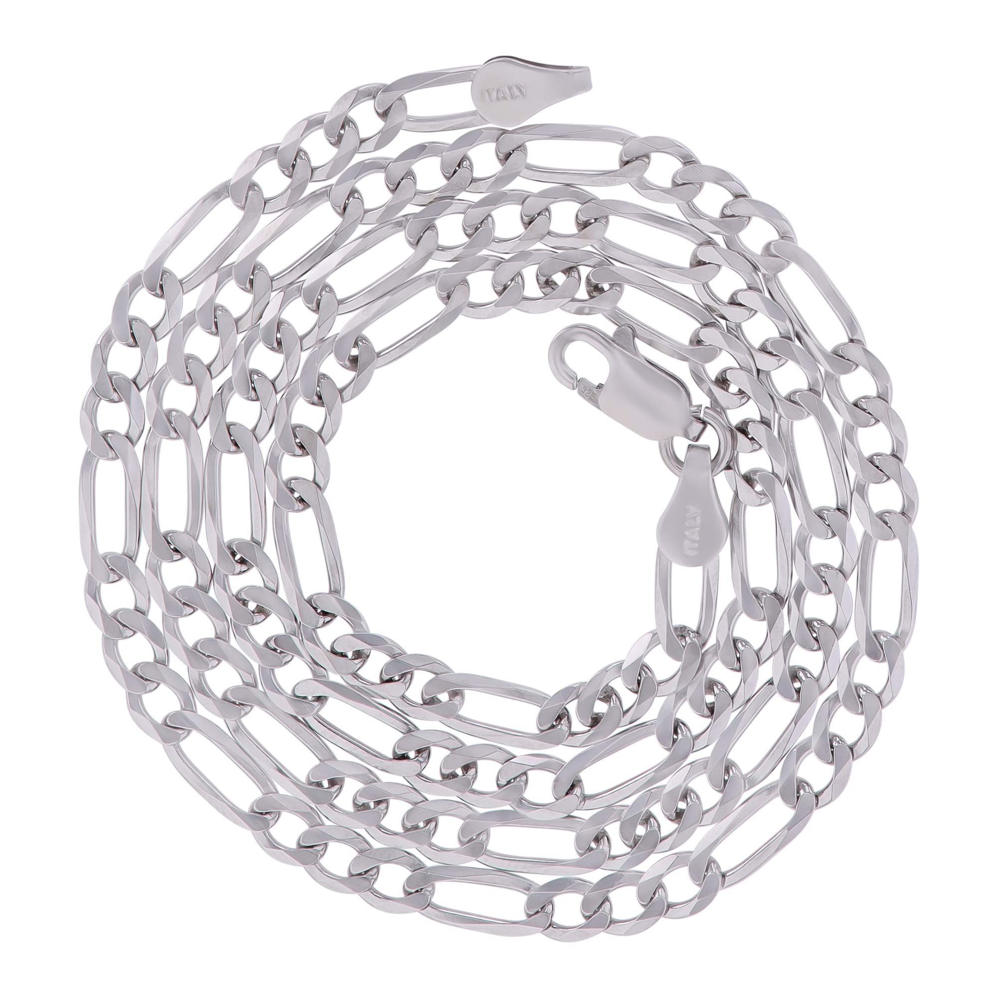 14K Gold or Rhodium Plated Sterling Silver Figaro Chain Necklace for Men | 1mm-13mm Thickness | Solid 925 Italian Jewelry | Gift for Him, Wedding, Anniversary & Everyday Wear