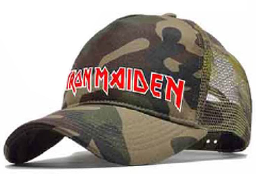 Iron Maiden Logo Camo Trucker Hat - Official Band Merchandise | Adjustable Snapback for Men & Women | Perfect for Concerts, Festivals & Outdoor Activities