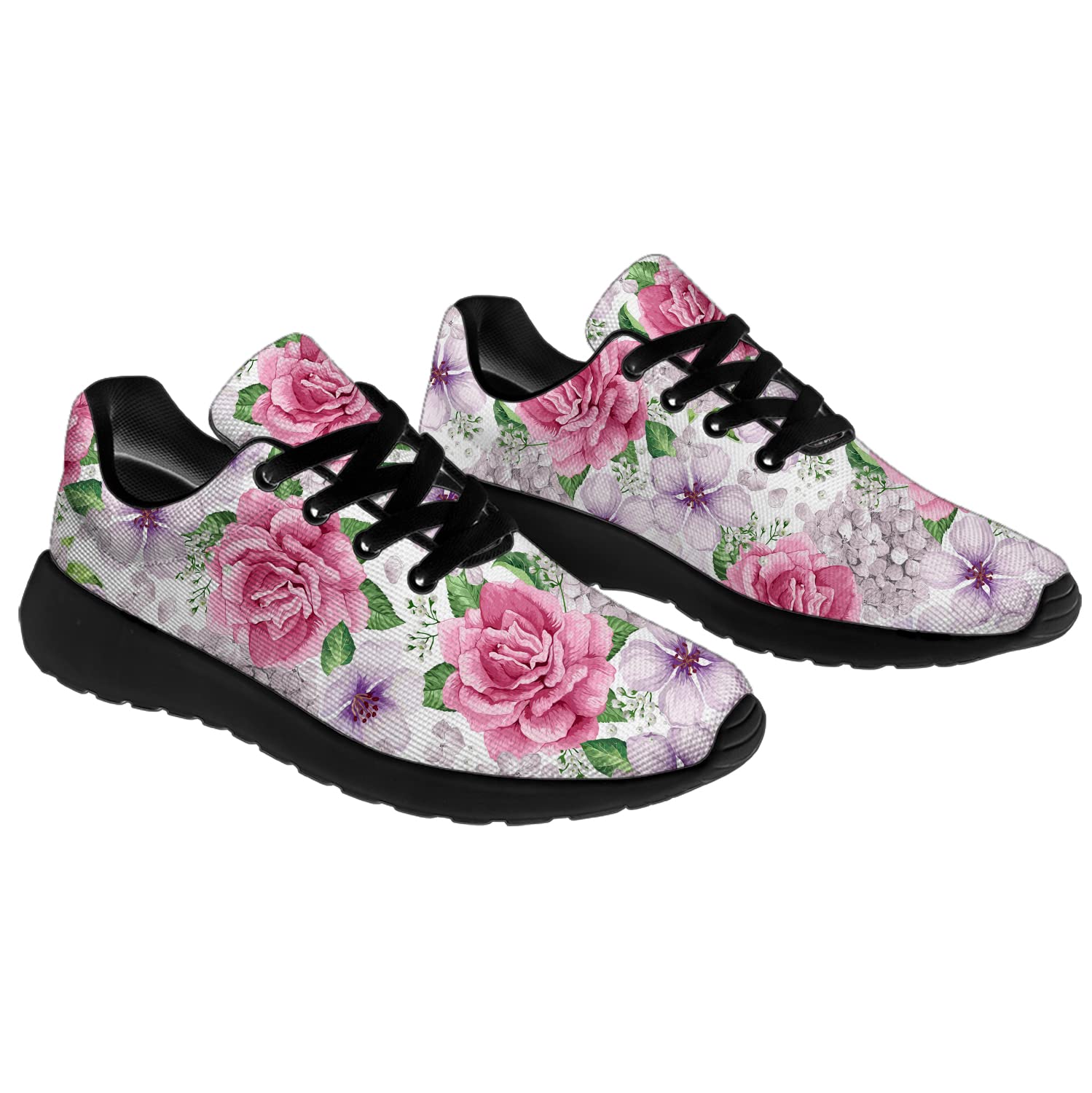 Rose Flower Running Shoes for Women & Men - Comfortable Walking & Tennis Sneakers with Hydrangea Design - Perfect Gift for Boys & Girls - Size 8 Men/9.5 Women in Black - Ideal for Jogging, Gym Workouts & Casual Wear