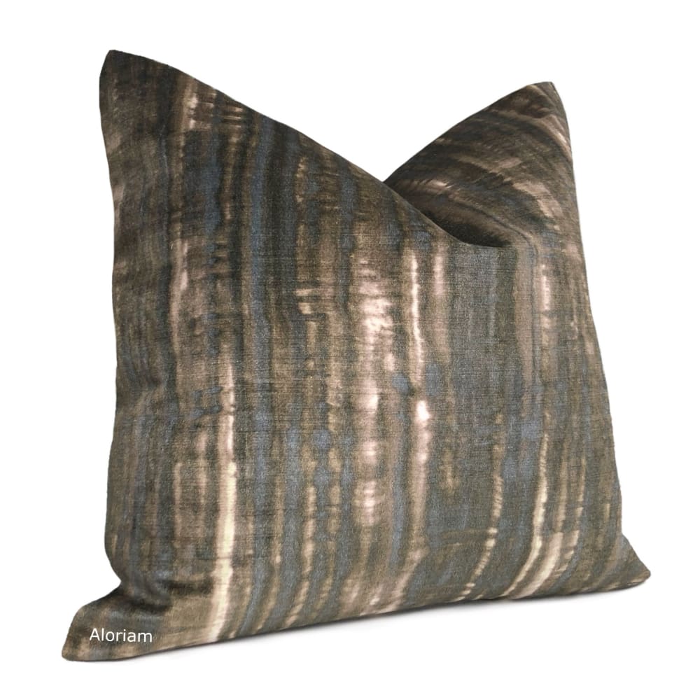 Abstract Velvet Pillow Cover in Dante Brown Slate Blue Gray - Soft Decorative Throw Pillow Case for Sofa, Bed & Home Decor