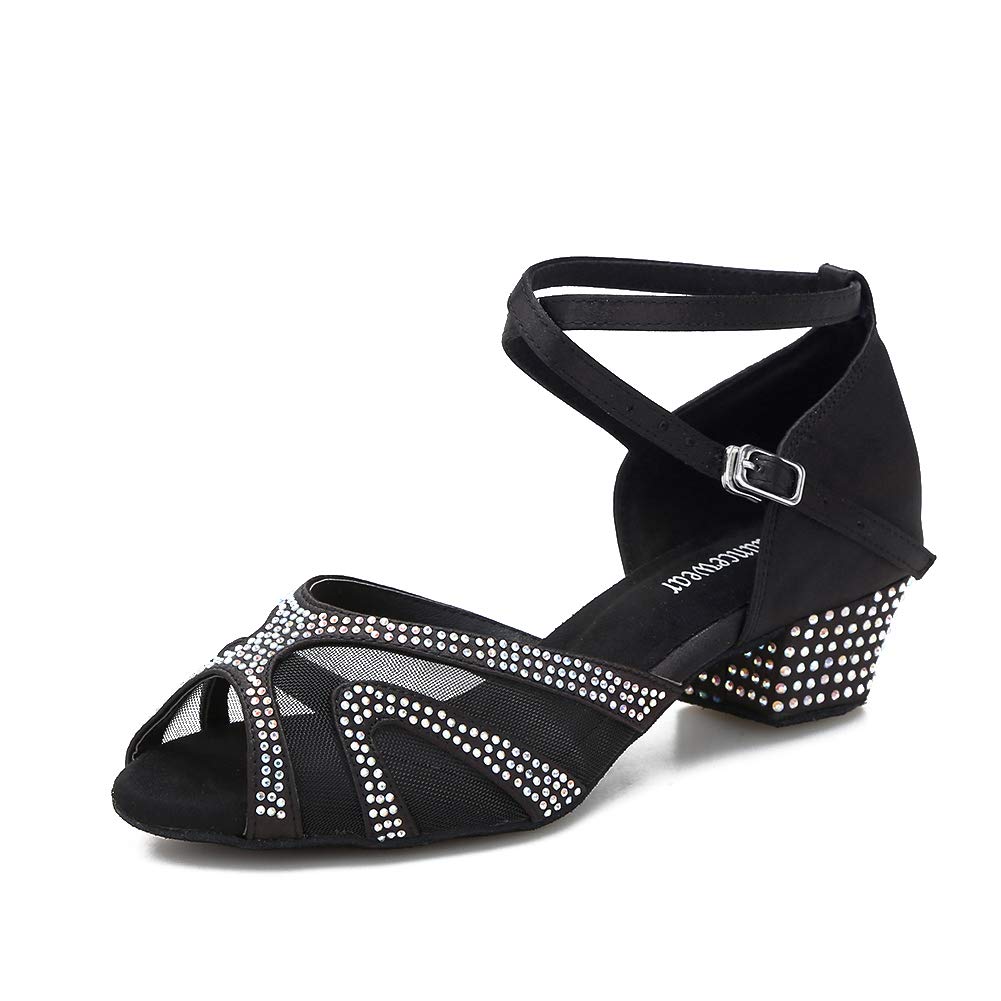Women's Rhinestones Ballroom Dance Shoes for Latin, Salsa, Bachata Performance with Suede Sole - Perfect for Dance Competitions & Social Events
