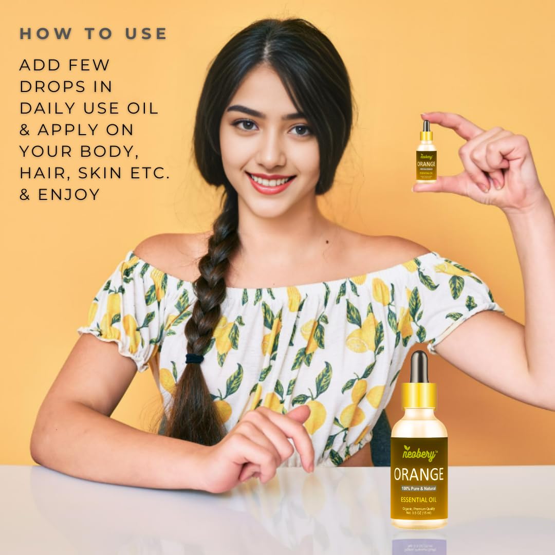 Neobery 100% Pure Orange Essential Oil - 15ml, Natural & Undiluted for Aromatherapy, Diffusers & DIY Skincare