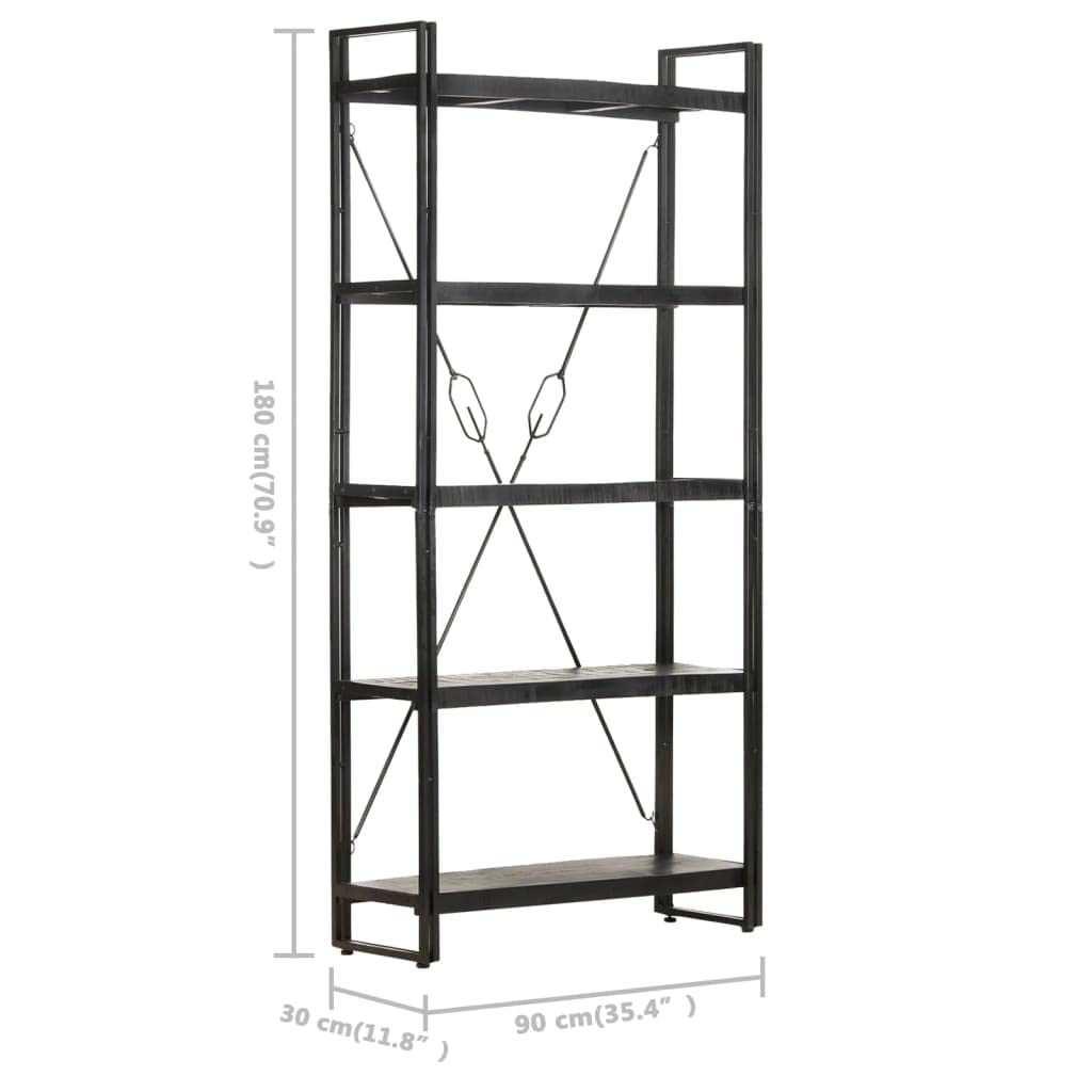 5-Tier Bookcase & Bookshelf - Solid Mango Wood Display Storage Shelf for Bedroom, Living Room & Office - 35.4