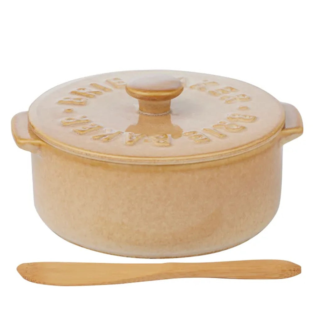 Coast to Coast Loire Ceramic Brie Baker 13.5x16x7.5cm - Natural Stoneware with Wooden Spatula | Perfect for Baking, Serving & Entertaining | French Cheese Baker for Oven & Table