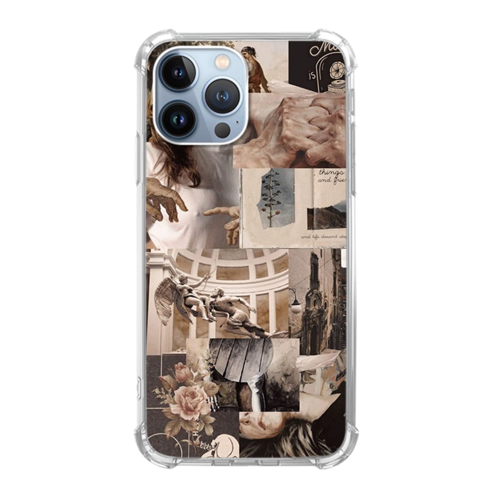 Vintage Collage Phone Case for iPhone 13 Pro Max - Retro Aesthetic Beige TPU Bumper Case for Women & Men | Trendy Protective Cover for Everyday Use, Travel & Photo Display