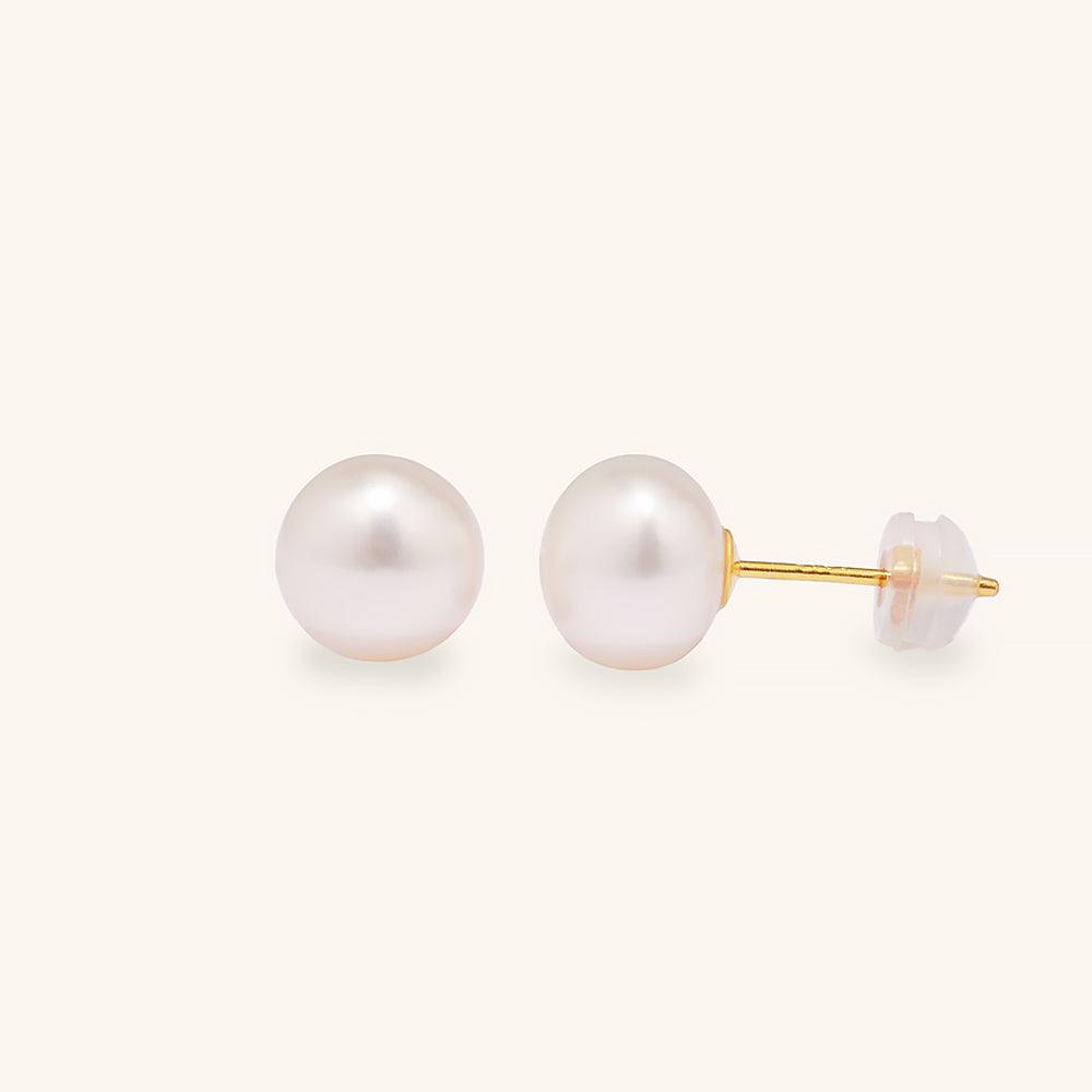 8mm Freshwater Pearl Stud Earrings for Women - Classic Round White Pearl Earrings for Daily Wear, Wedding, Gift & Special Occasions