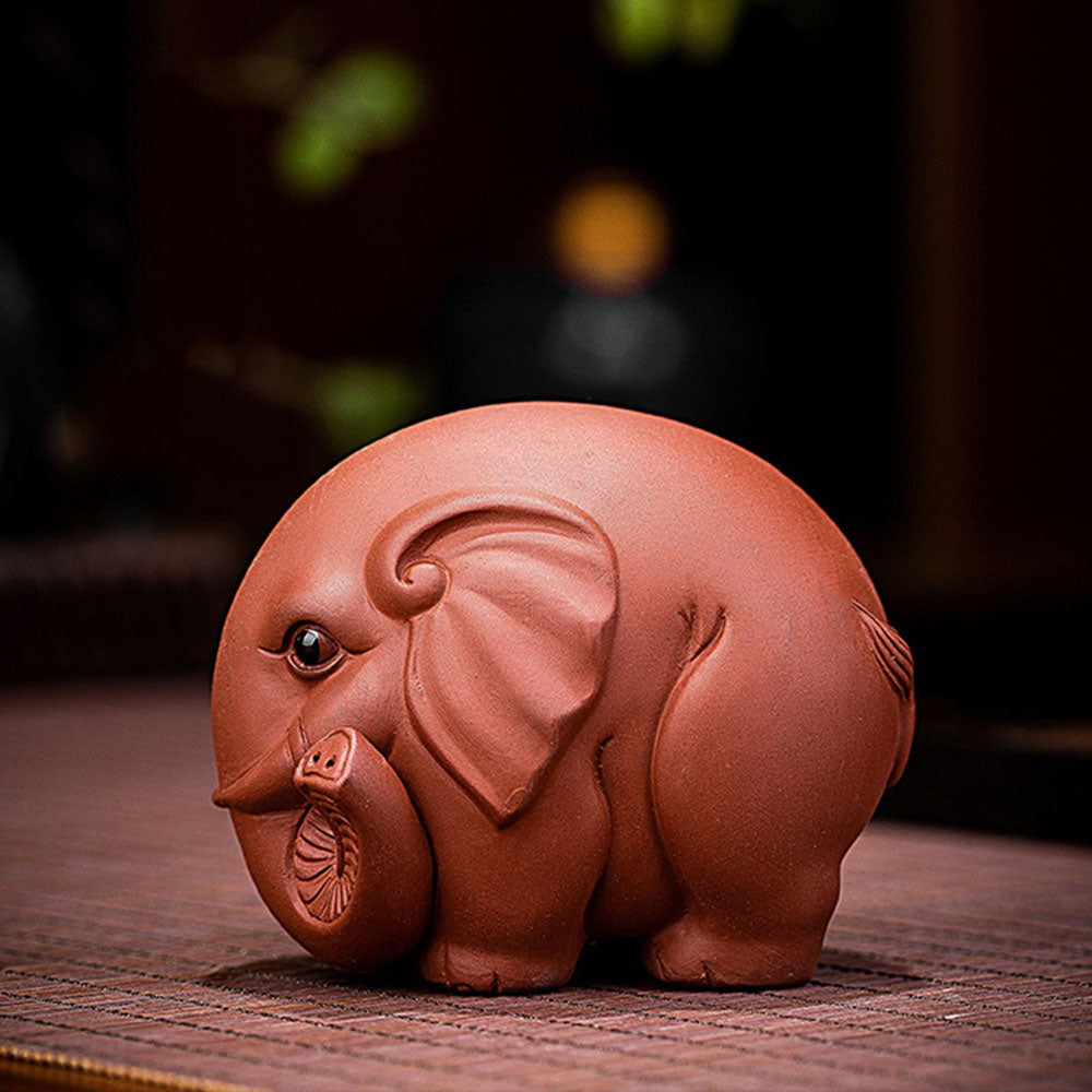 Authentic Yixing Clay Round Elephant Tea Pet - Handmade Chinese Tea Ceremony Companion for Good Luck & Fortune - Perfect for Tea Lovers & Collectors (Use in Tea Brewing Rituals & Home Decor)