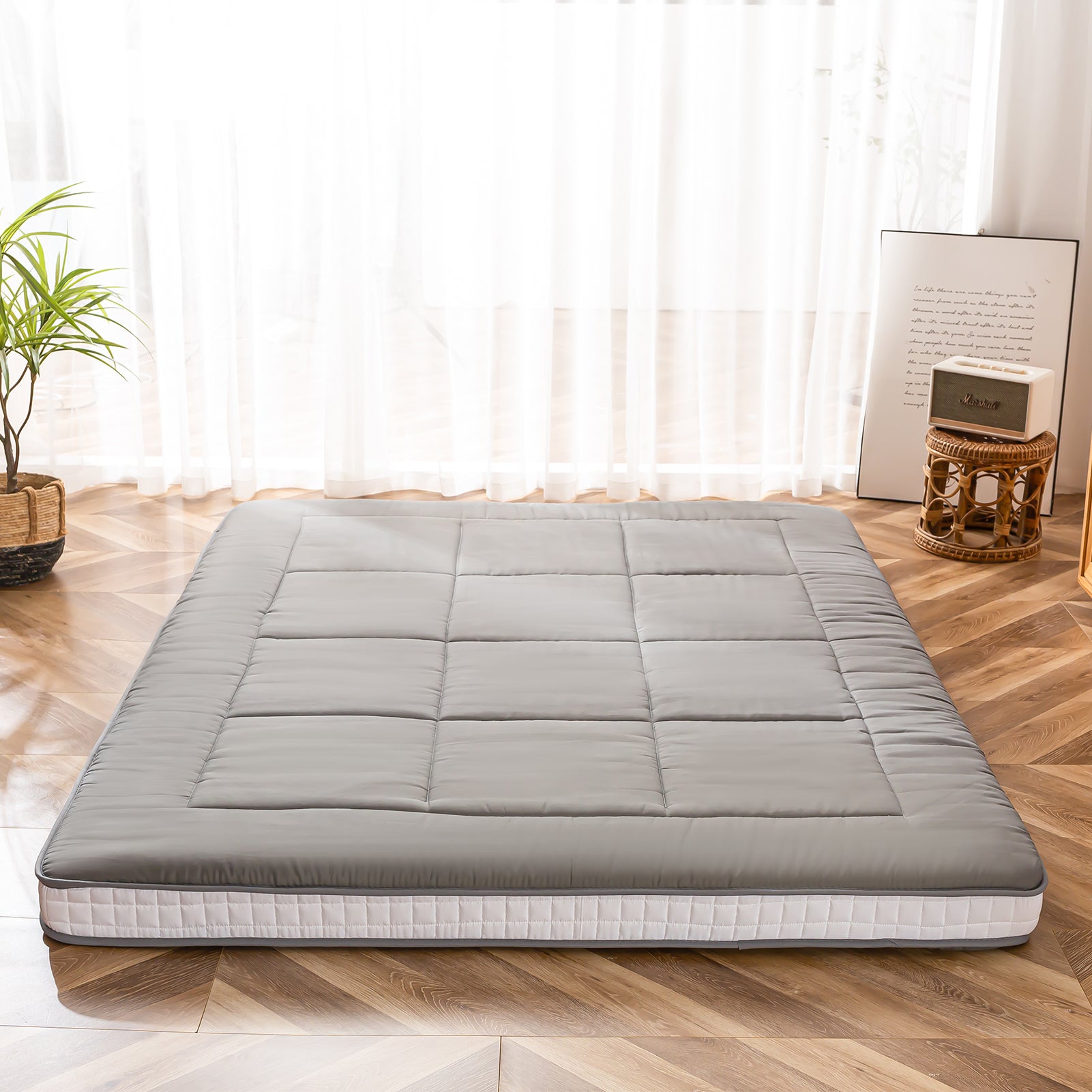 MAXYOYO Extra Thick Japanese Floor Futon Mattress - Dark Grey Foldable Tatami Bed for Guest Room, Meditation & Small Space Living | Comfortable Floor Sleeping Solution