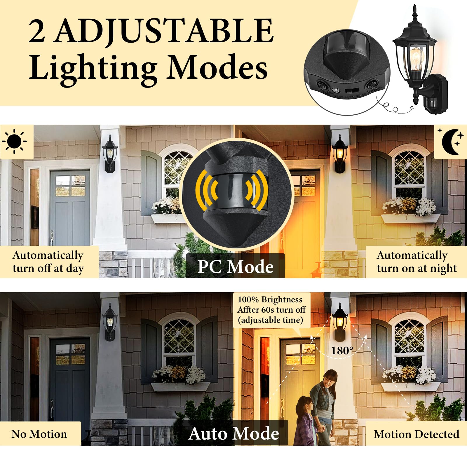 Outdoor Motion Sensor Wall Sconce - Rust-Resistant Aluminum Porch Light with Dusk to Dawn Sensor, Waterproof Exterior Wall Mount Lighting for House, Patio, Garden & Front Door Security