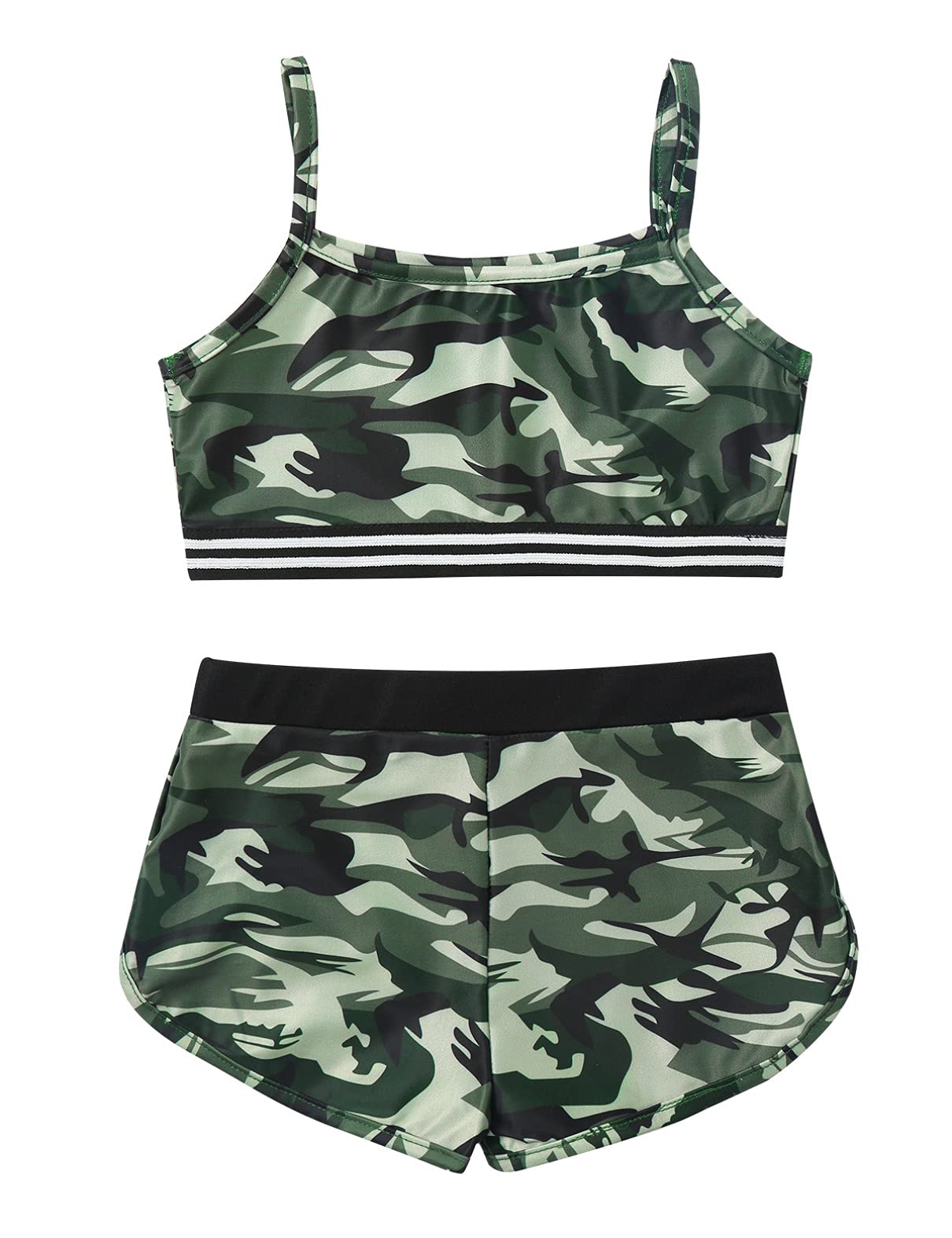 TiaoBug Girls' 2-Piece Swimsuit & Activewear Set - Crop Top & Shorts for Swimming, Dance, Sports, Gym, Yoga & Workout | Perfect for Beach, Pool & Fitness Activities