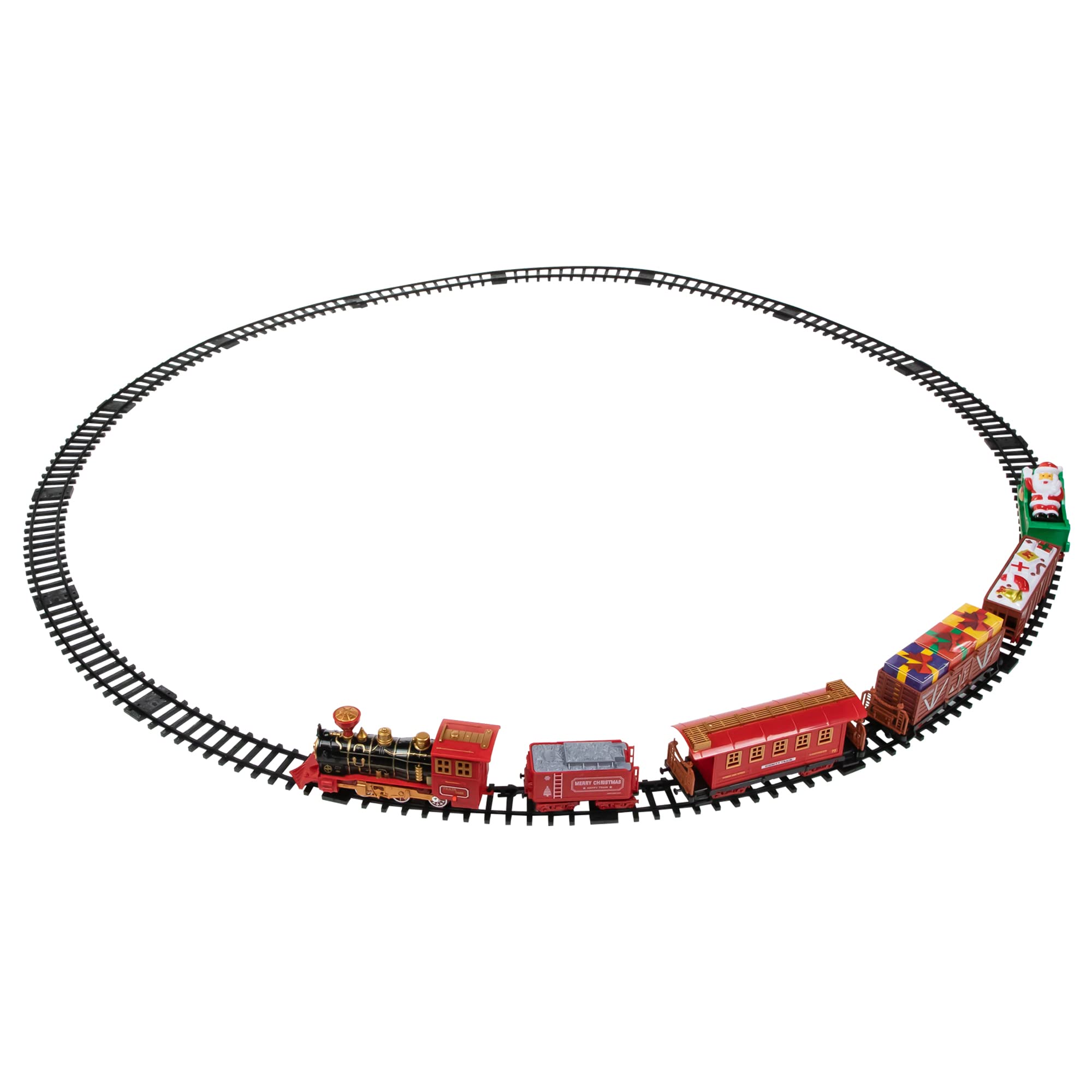 22-Piece Red Battery Operated Animated Christmas Train Set with LED Lights, Music & Sound Effects - Perfect for Holiday Decorations, Christmas Tree Displays & Festive Home Decor