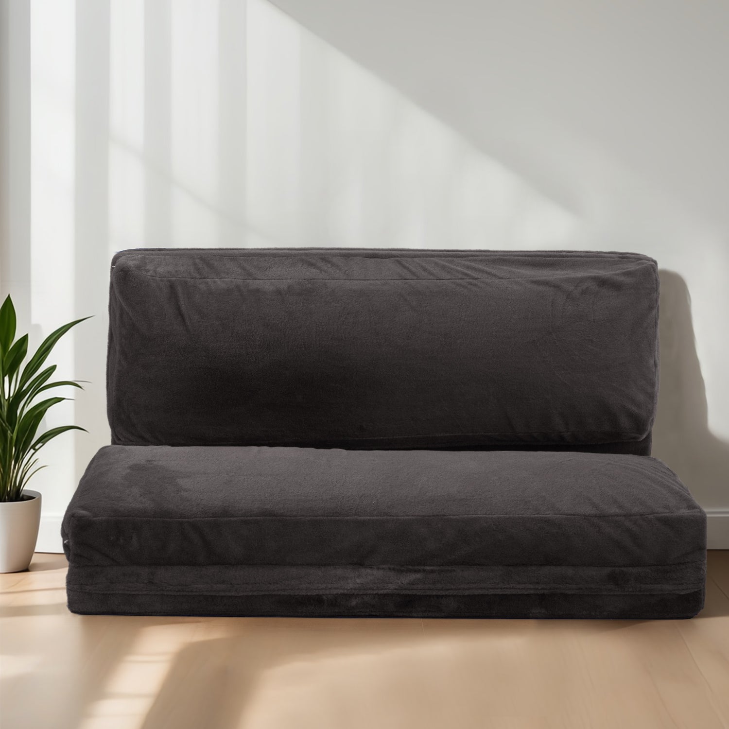 MAXYOYO Bean Bag Folding Sofa Bed - Extra Thick Floor Mattress with Washable Faux Fur Cover (Dark Grey) | Perfect for Living Room, Bedroom, Dorm & Game Room Lounging