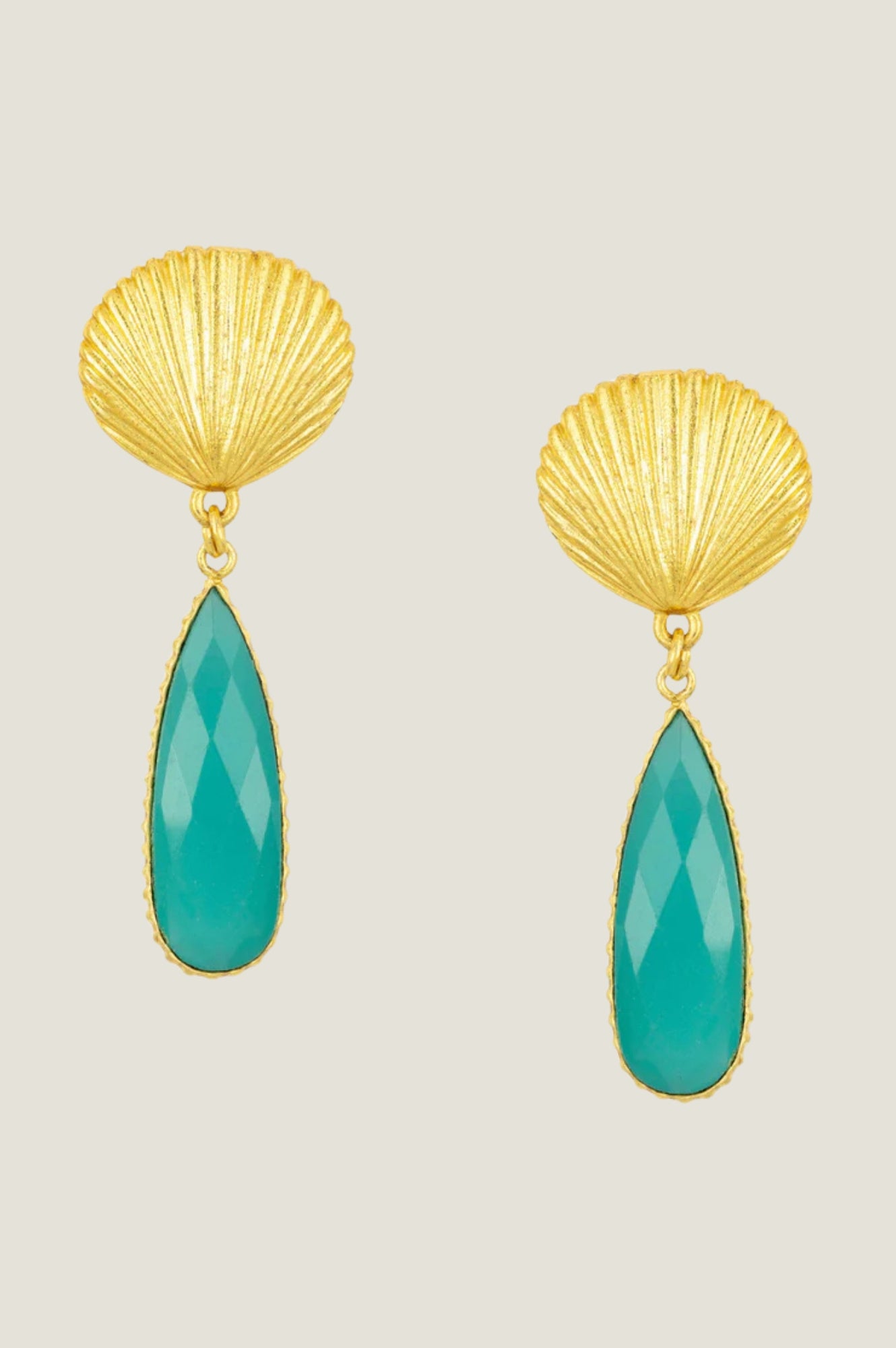 Tria Shell Earrings for Women - 14K Gold Plated Teal Dangle Earrings - Boho Beach Jewelry for Summer Vacation & Wedding Accessories