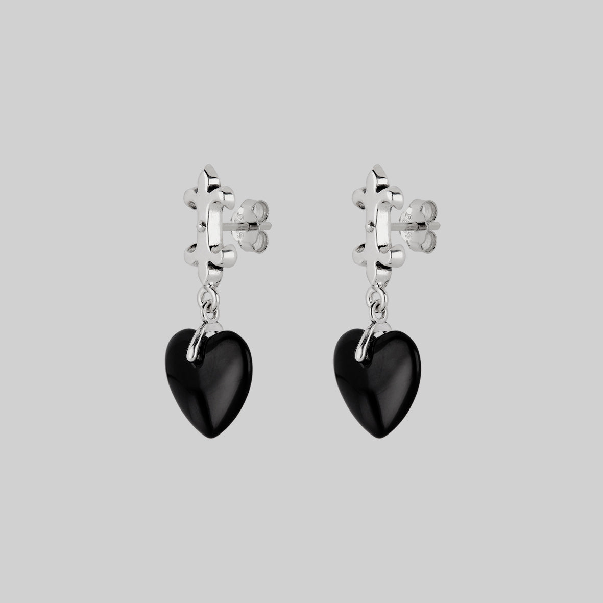 SHIELD Medieval Black Glass Heart Drop Earrings - Sterling Silver Gothic Jewelry for Women | Perfect for Renaissance Fairs, Cosplay & Dark Romance Outfits