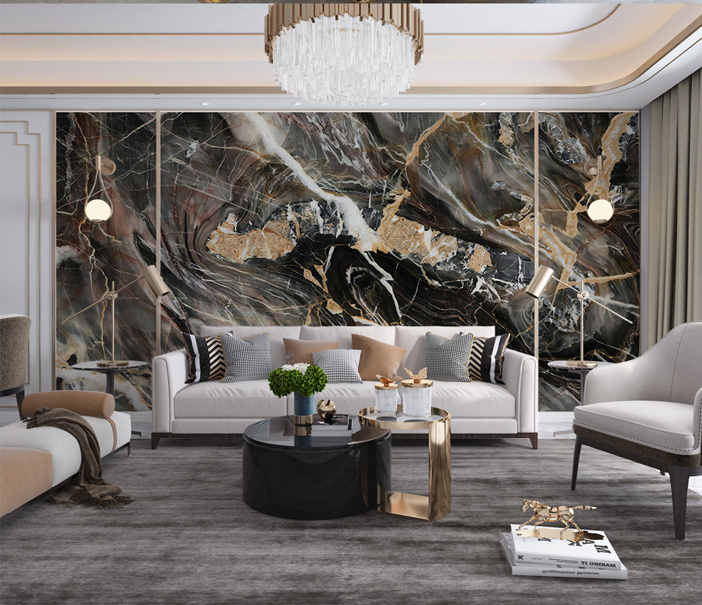 Black Mist Stone Marble Wallpaper Murals - Premium Peel & Stick Wallpaper for Living Room, Bedroom, and Office Decor