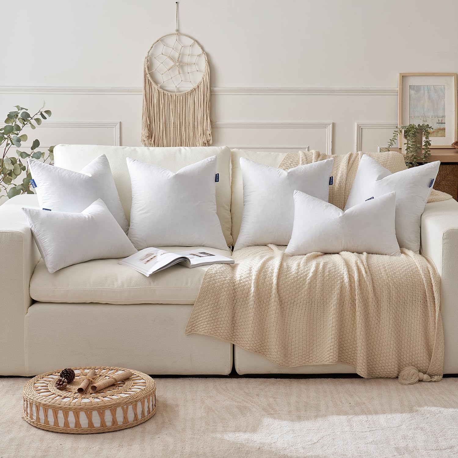 Premium 22x22 Inch Goose & Feather Down Throw Pillow Inserts (Set of 2) - Ultra Soft Fluffy Cotton Pillow Covers for Sofa, Bed, Couch - Decorative Square Living Room Pillows in White - Perfect for Home Decor, Cozy Reading Nooks & Guest Bedrooms