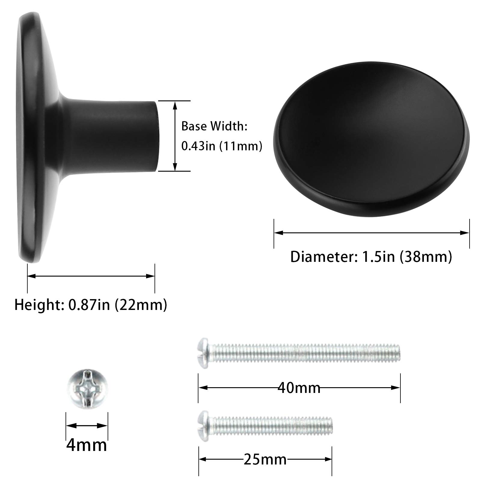 Goldenwarm 25 Pack Black Cabinet Knobs - Round Kitchen Drawer Pulls for Cabinets, Closet Doors & Furniture - Durable Zinc Alloy Hardware - Perfect for Home, Office & DIY Renovation Projects
