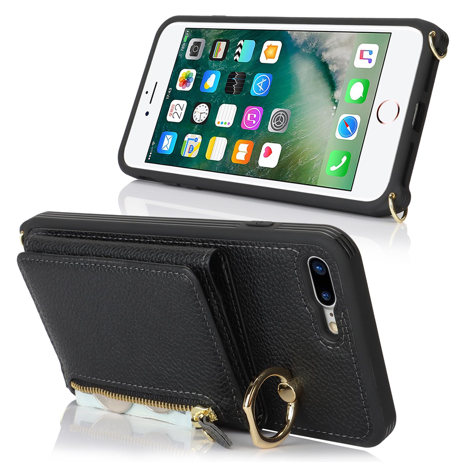 iPhone 8 Plus Case with Card Holder & Lanyard - Leather Wallet Case for Women | Perfect for Travel & Daily Use