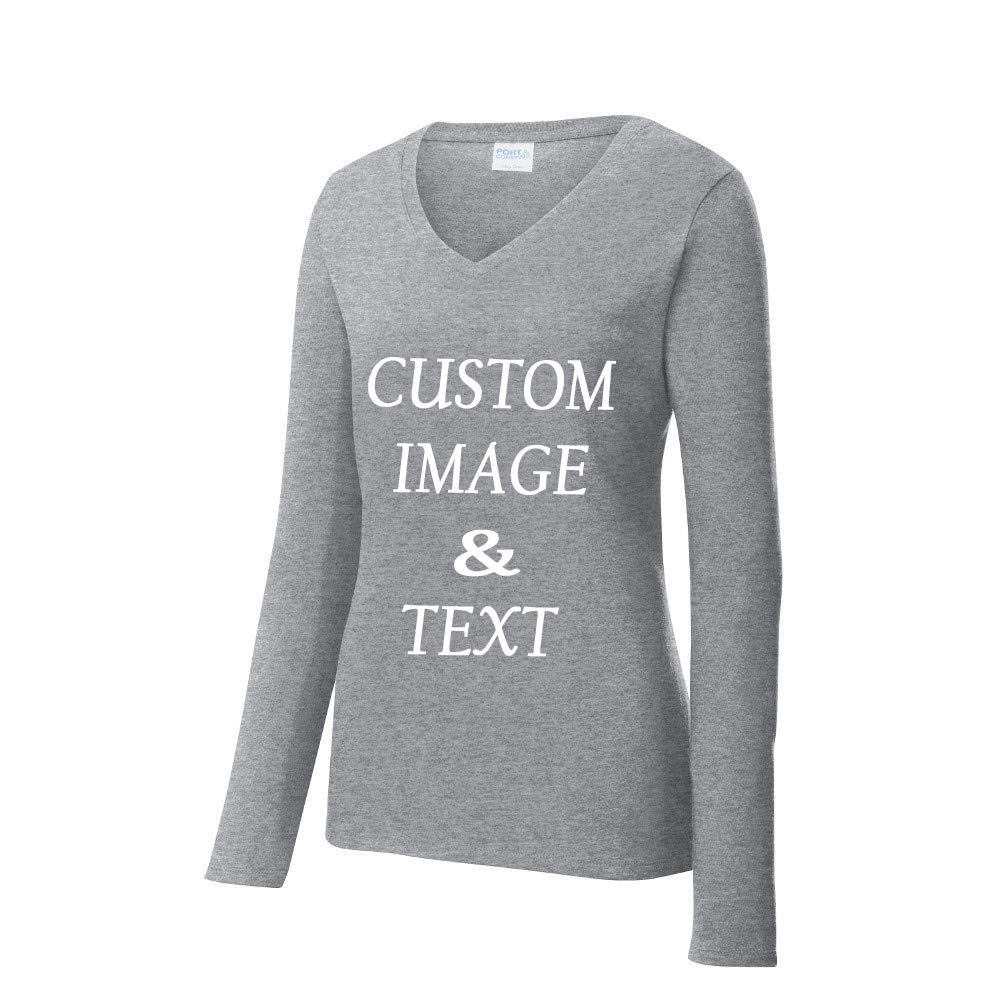 Custom Personalized Women's Long Sleeve T-Shirt with Photos & Text - Soft Workout Tee for Gym & Yoga - Pink Large Size - Perfect for Fitness, Running & Casual Wear