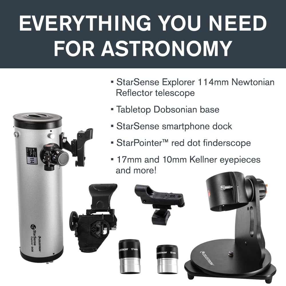 Celestron StarSense Explorer 114mm Tabletop Dobsonian Telescope with Smartphone App - Find Planets, Nebulae & Galaxies Easily - Compatible with iPhone & Android - Perfect for Backyard Stargazing & Astronomy Beginners