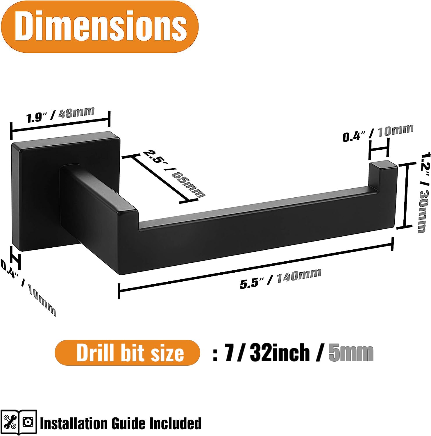 Premium 304 Stainless Steel Matte Black Square Toilet Paper Holder - Rustproof Wall-Mounted Bathroom Toilet Roll Holder (2 Pack) - Perfect for Modern Homes, Apartments & Luxury Hotels