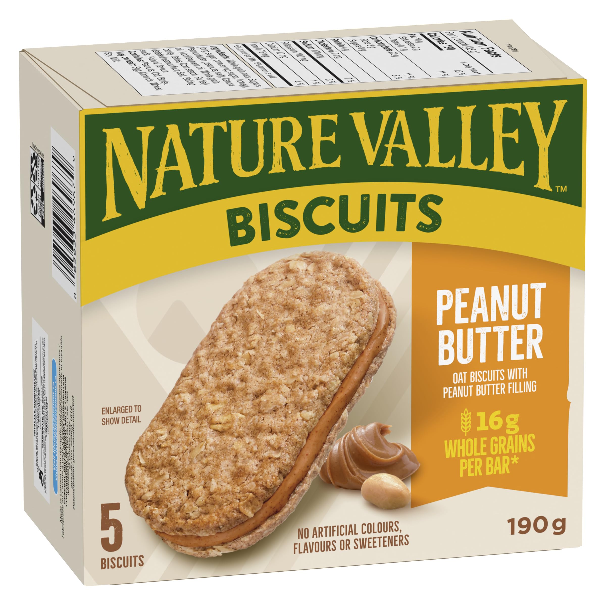 NATURE VALLEY Peanut Butter Oat Biscuits - 5 Pack | No Artificial Colors or Flavors | Healthy Snack for Hiking, Office & School Lunch