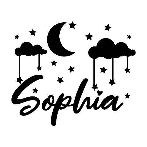 Personalized Girl Name Wall Decal - Moon & Star Nursery Decor, Cloud Stickers for Baby Room, Custom Name Decals for Girls Bedroom - Perfect for Kids Room Decor, Birthday Gifts & Baby Shower Presents
