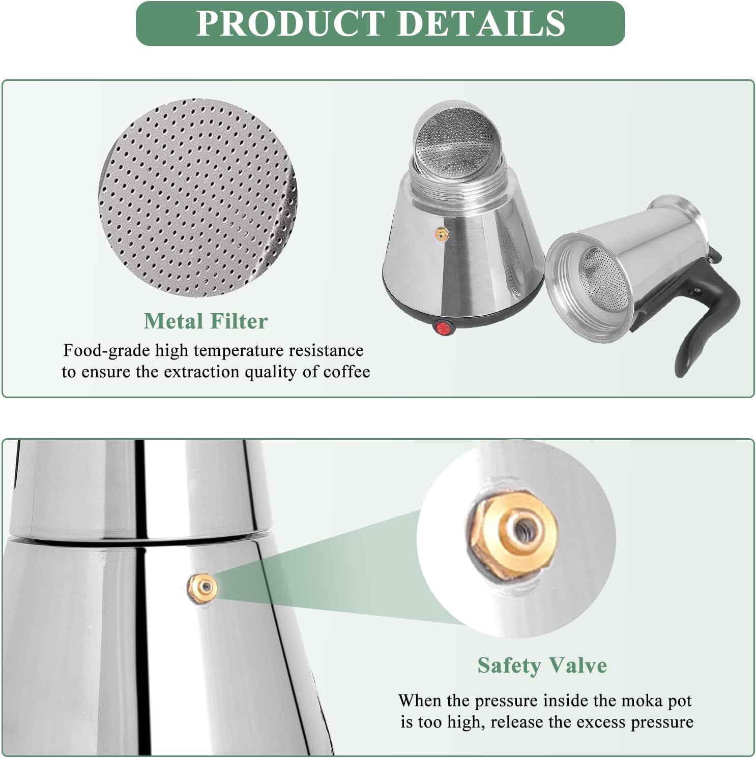 MXBAOHENG 6 Cup Stainless Steel Electric Moka Pot - 220V Espresso Coffee Maker for Home & Office Use | Perfect for Italian Style Coffee, Camping, Gifts & Small Kitchens