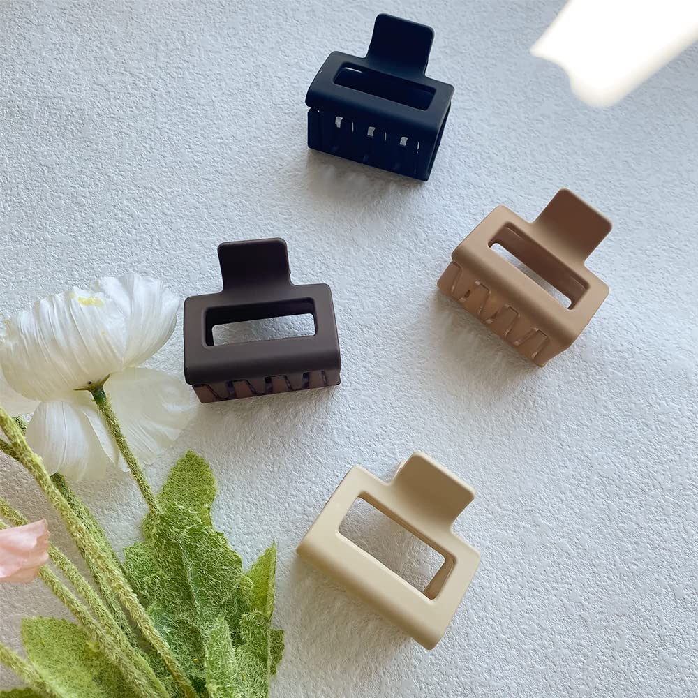 Bolonar 4Pcs Small Hair Clips for Thin & Thick Hair - 2 Inch Square Matte Neutral Color Claw Clips for Women | Perfect for Office, School, and Everyday Styling