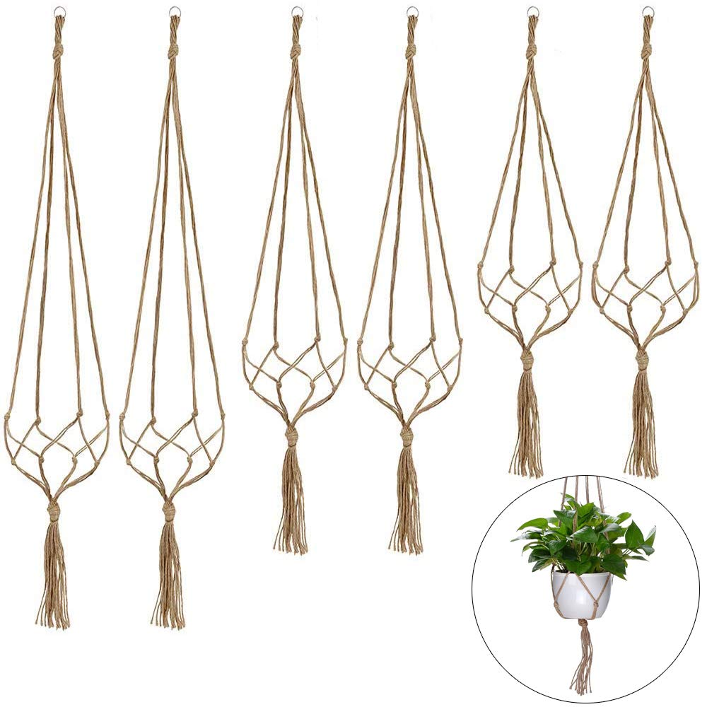 6 Pack Handmade Hanging Plant Holders - Decorative Indoor Outdoor Flower Pot Hangers for Balcony, Patio, Garden & Home Decor | Macrame Plant Stand for Boho Style Decorations