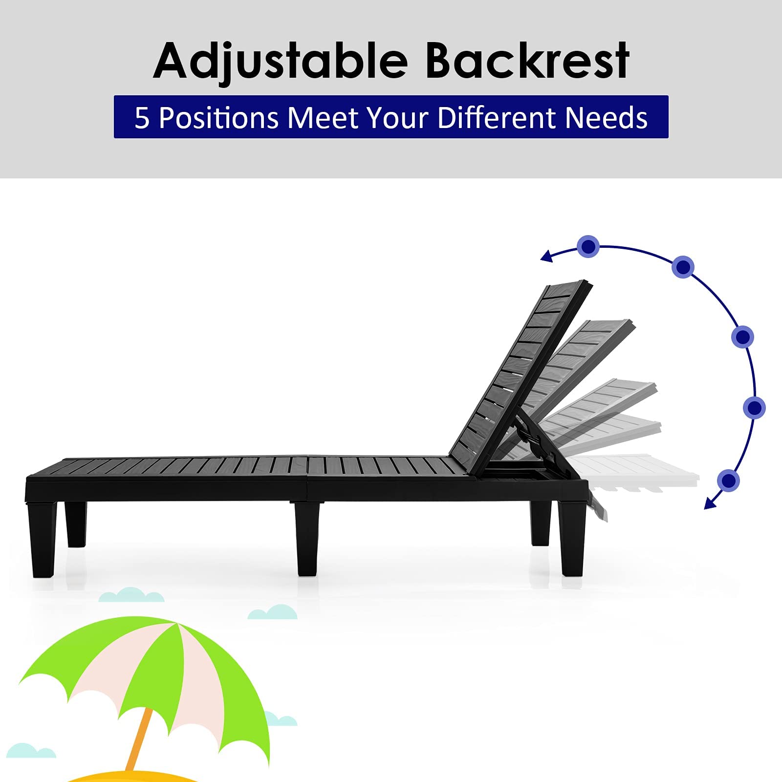 Tangkula Outdoor Chaise Lounge Chair - Lightweight Adjustable Recliner with 5 Positions, Durable Patio Furniture for Backyard, Poolside, Beach & Balcony - Perfect for Sunbathing, Relaxing & Outdoor Lounging (Black, Set of 2)