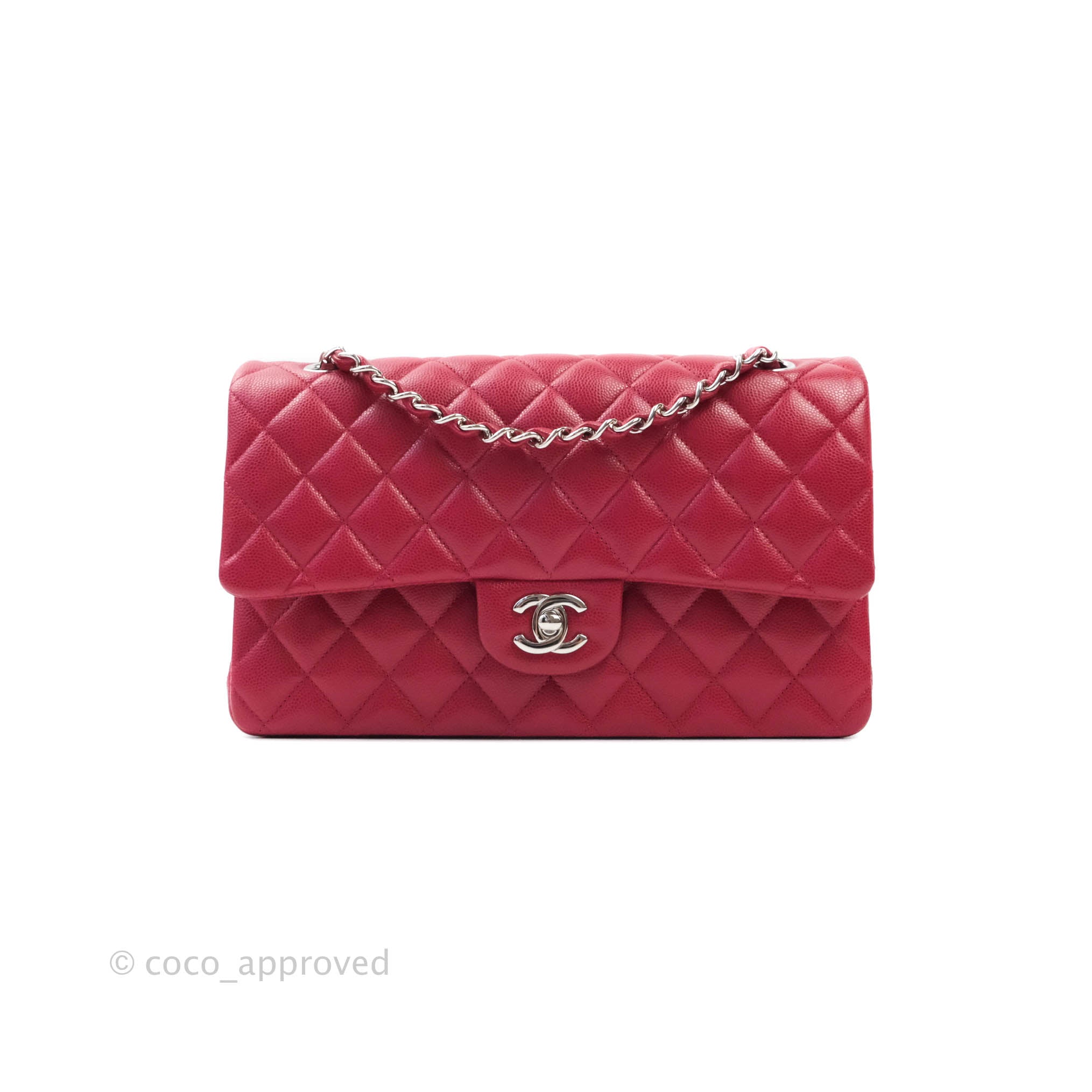Chanel Classic Medium Double Flap Bag - Red Caviar Leather with Silver Hardware | Authentic Luxury Handbag for Women | Perfect for Parties, Weddings & Everyday Elegance