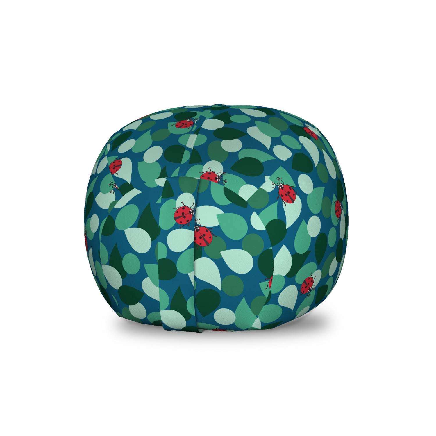 Ambesonne Ladybug Toy Storage Bag Chair - Small Multicolor Stuffed Animal Organizer with Abstract Dots & Leaves Design - Washable Kids Room Decor for Bedroom, Playroom & Nursery Organization