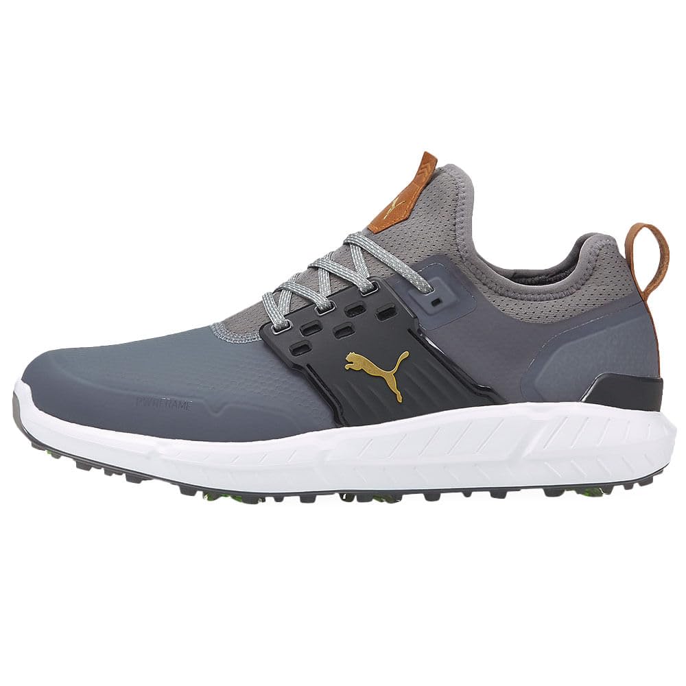 Puma Golf Shoes for Men - Ignite Articulate in Quiet Shade/Gold/Black - Size 9 | Perfect for Golf & Casual Wear