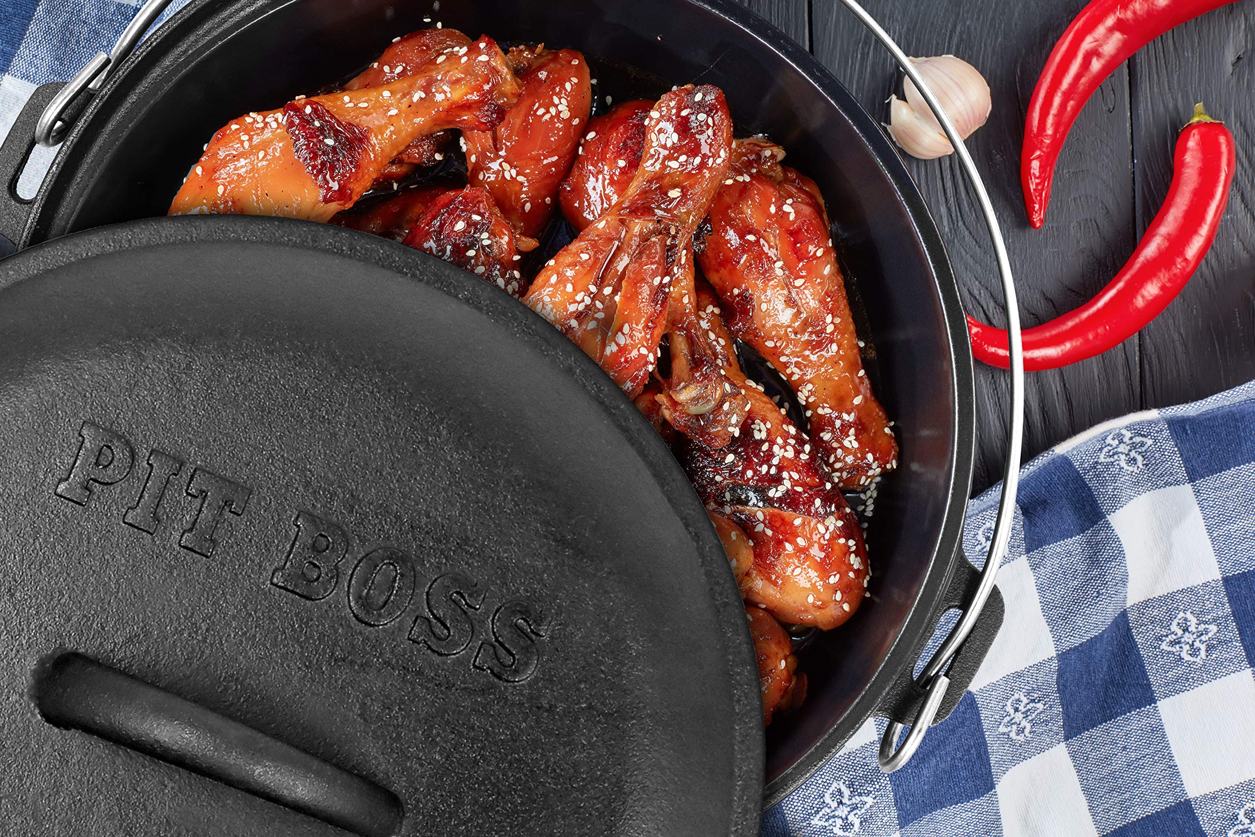 Pit Boss 6-Piece Cast Iron Cookware Set - Pre-Seasoned Cast Iron Skillet, Griddle, Dutch Oven & Accessories for Grilling, Camping & Outdoor Cooking | Perfect for BBQ, Stovetop & Oven Use