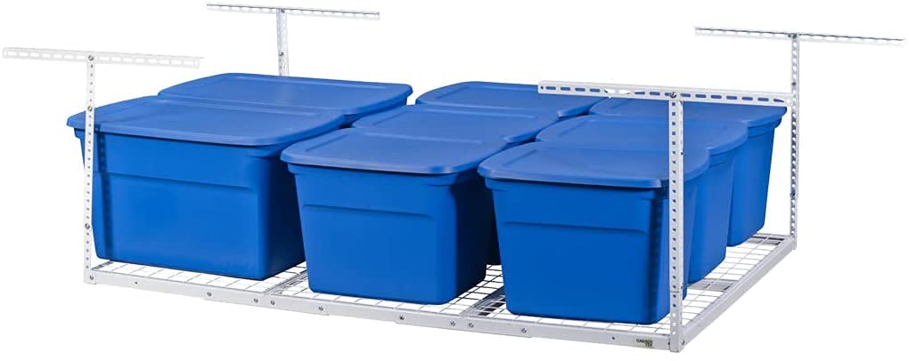GarageTek Adjustable Ceiling Mounted Storage Racks 4x6 ft - Heavy Duty Overhead Garage Storage System for Bikes, Totes & Seasonal Items - Saves Space with 79 cu ft Capacity - Perfect for Home Garage Organization & Small Business Storage